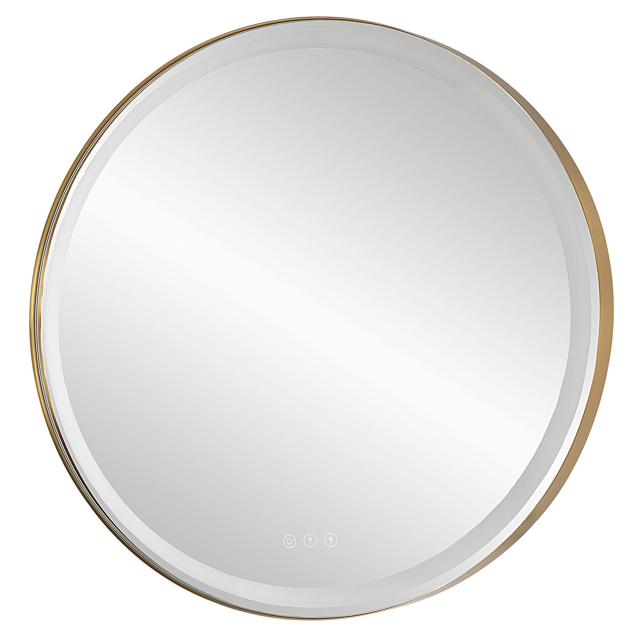 Crofton Lighted Brass Round Mirror large image 