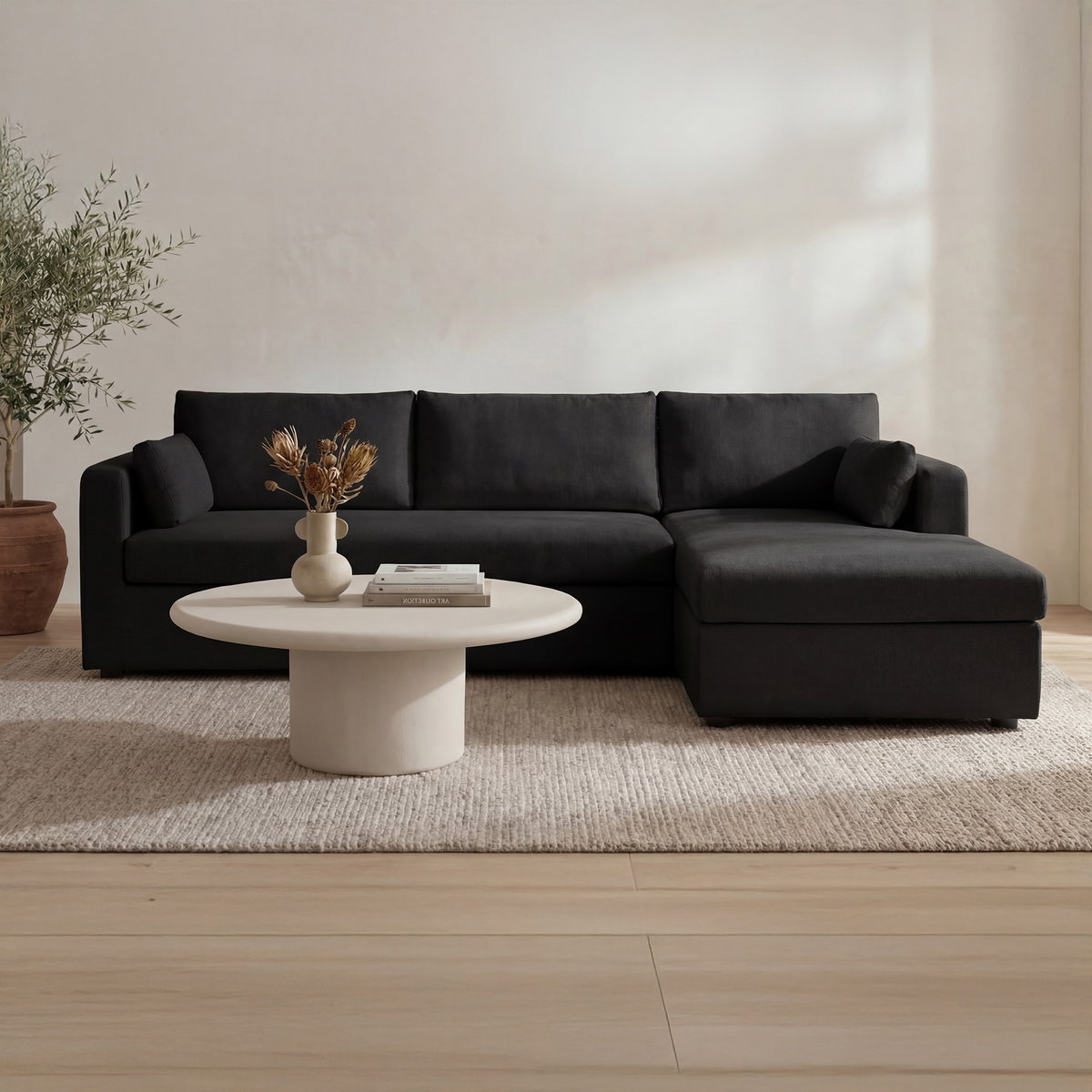 Burrow Sleeper Sectional With Storage Chaise Black Right, Sectional Sofa by Moe's Home, 115.75" width x 32.68" height x 61" depth View 8