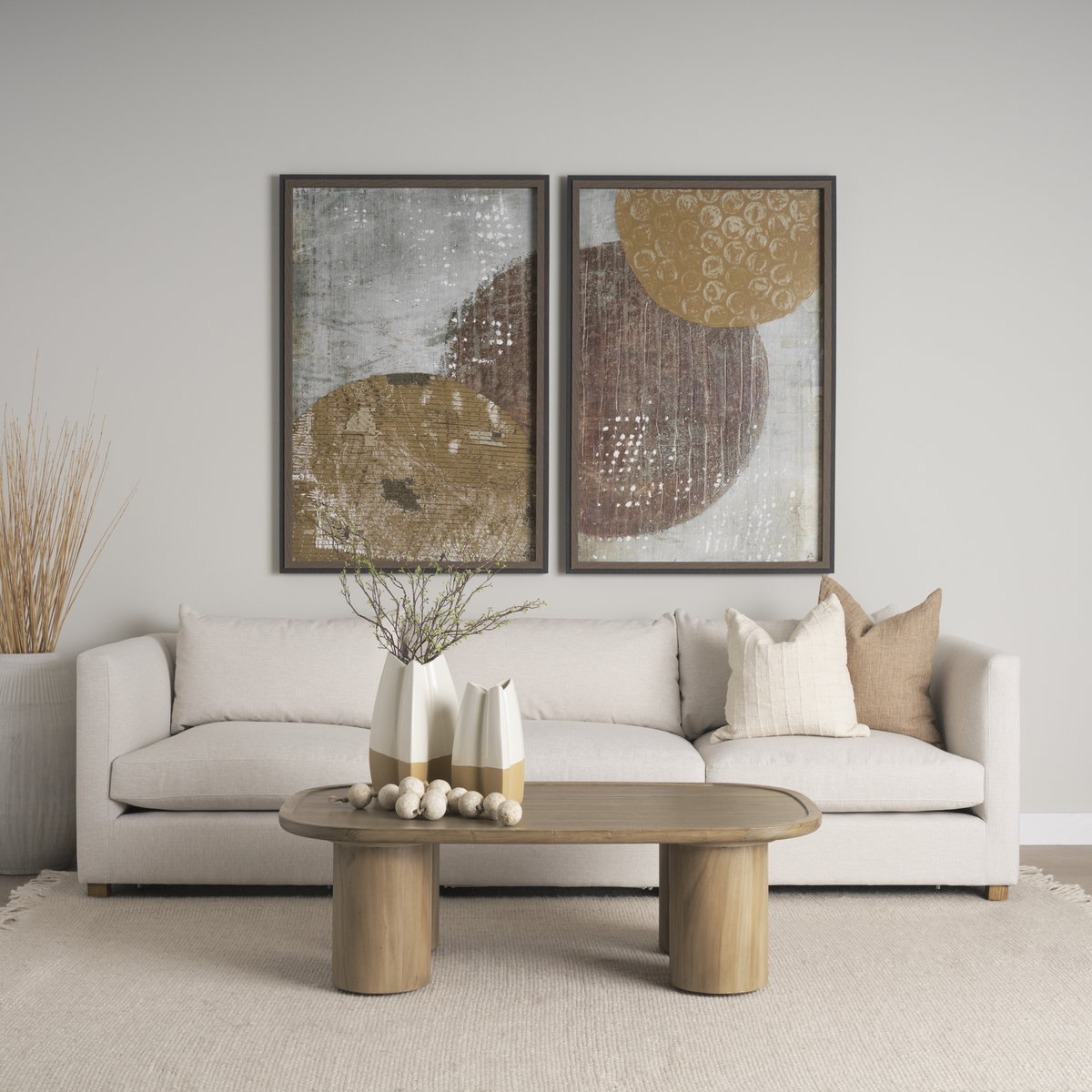 Vania Large Off White with Tan Textured Ceramic Vase, by Mercana, 10.43" length x 8.03" width x 15.5" height View 4