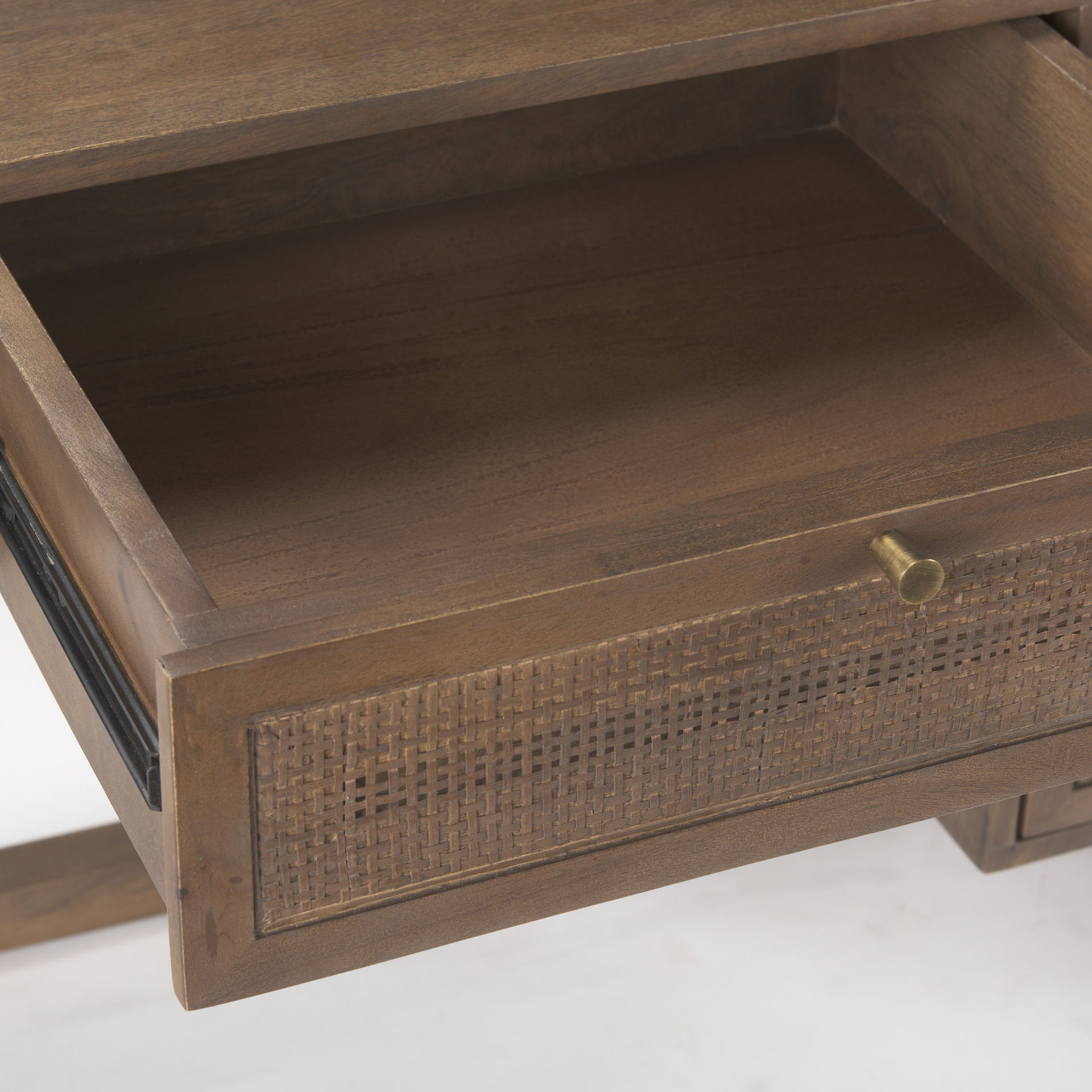 Grier 60' Medium Brown Solid Wood with Cane Office Desk, by Mercana, 60" length x 22.75" width x 30.5" height View 10