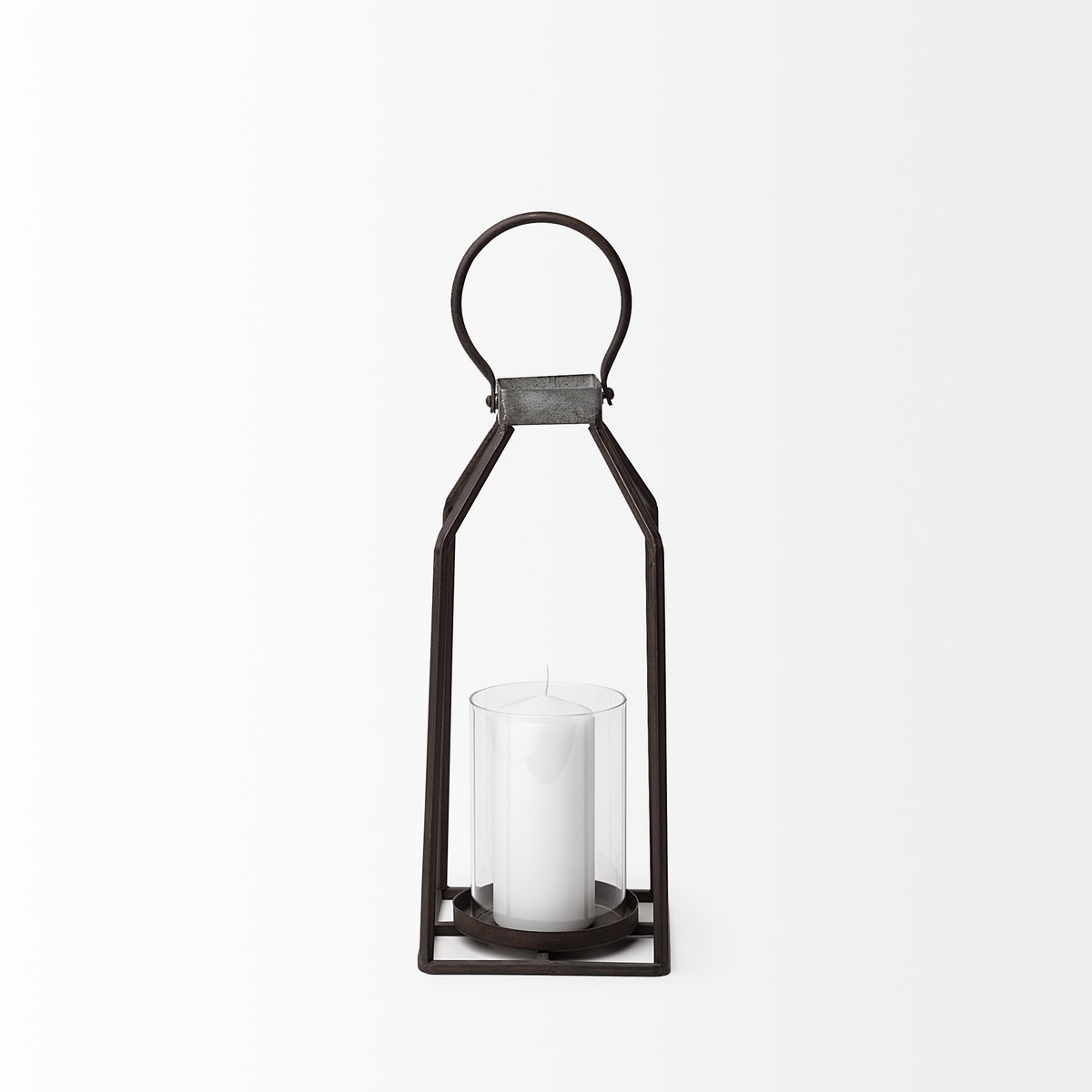 Kingston II Small Rustic Metal Framed Table Candle Holder, Candles & Candle Holder by Mercana, 5.5" length x 5.51" width x 16.14" height View 3