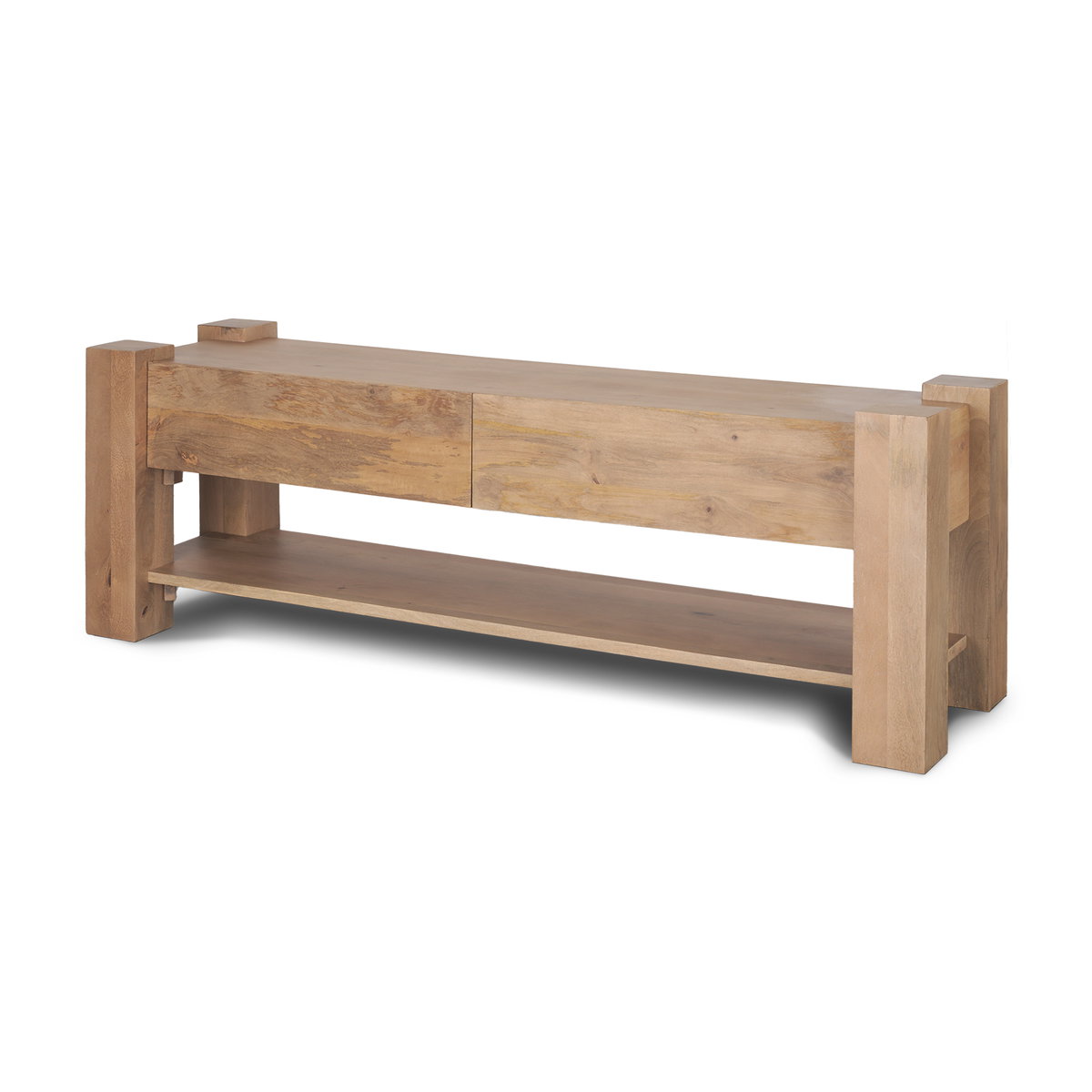 Beth Light Brown Wood Media Console, by Mercana, 70" length x 20" width x 23.75" height View 1