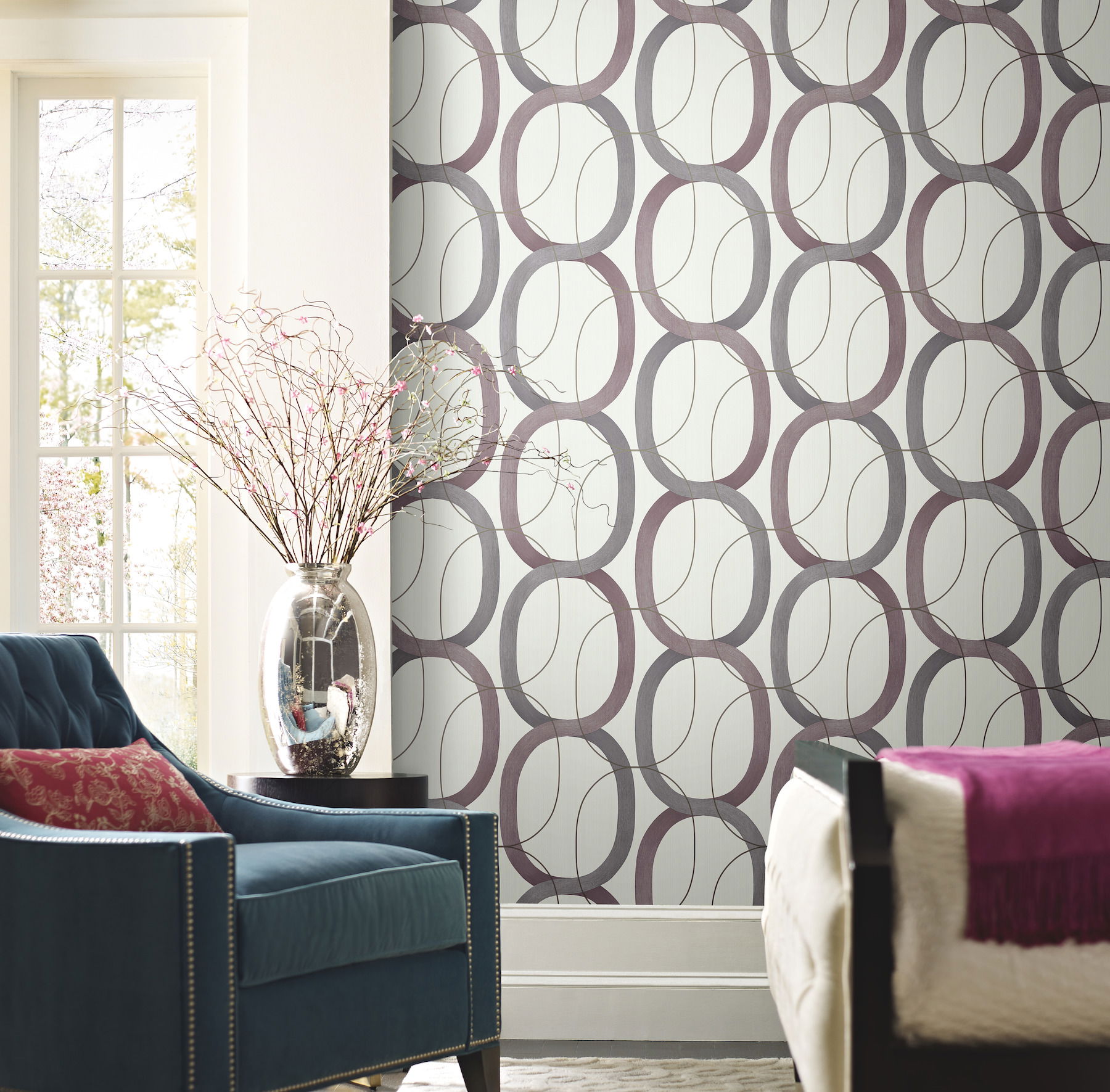 Interlock Plum Wallpaper, by York Wall, 33' length x 1'8.5" width x 0.02" depth View 3
