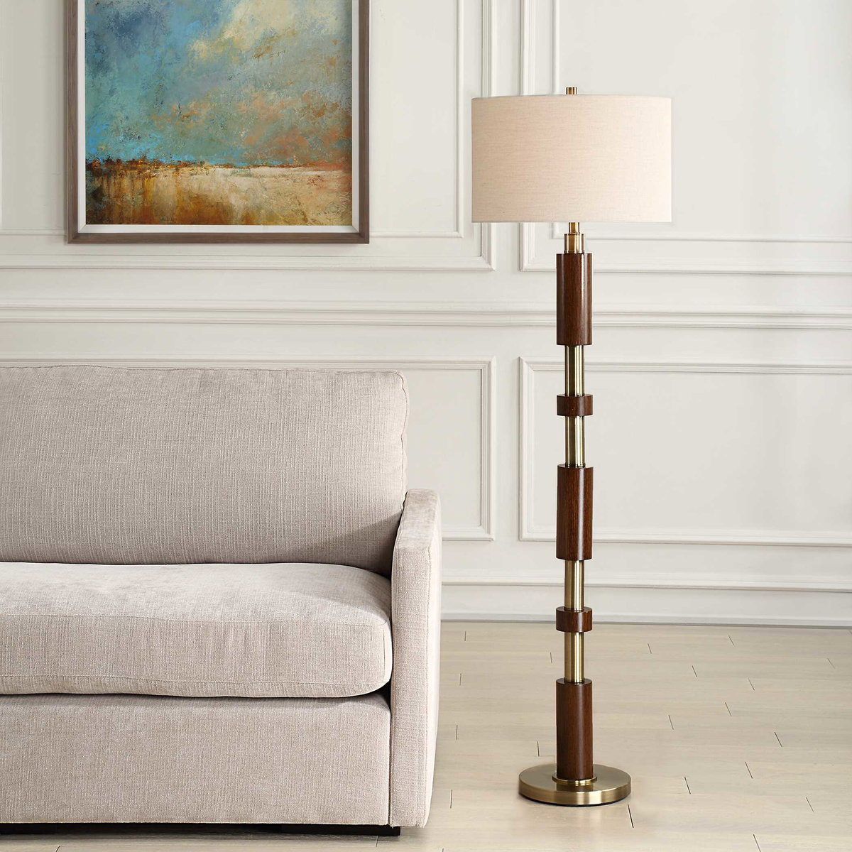 Stacked Wooden Floor Lamp, by Uttermost, 18" width x 62.5" height x 18" depth View 2