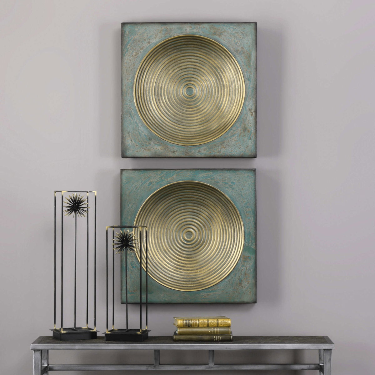 Sybil Antique Gold Squares Set/2, Sculptural Wall Art by Uttermost, 20" width x 20" height x 2.37" depth View 5