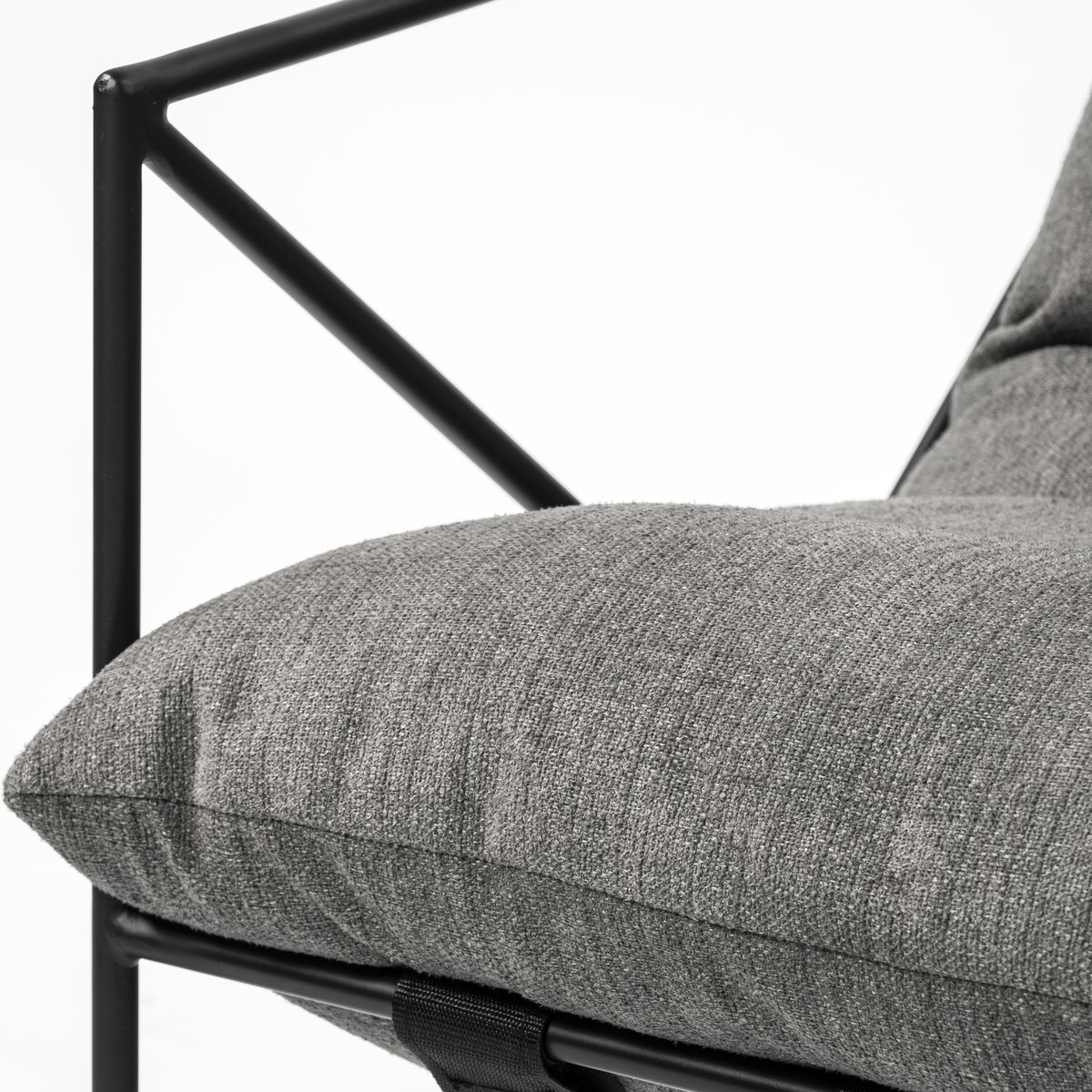 Leonidas 28.5L x 29.5W x 34.0H  Grey Fabric Wrap Black Metal Frame Accent Chair, by Mercana, 28.74" length x 29.92" width x 24.02" height View 13