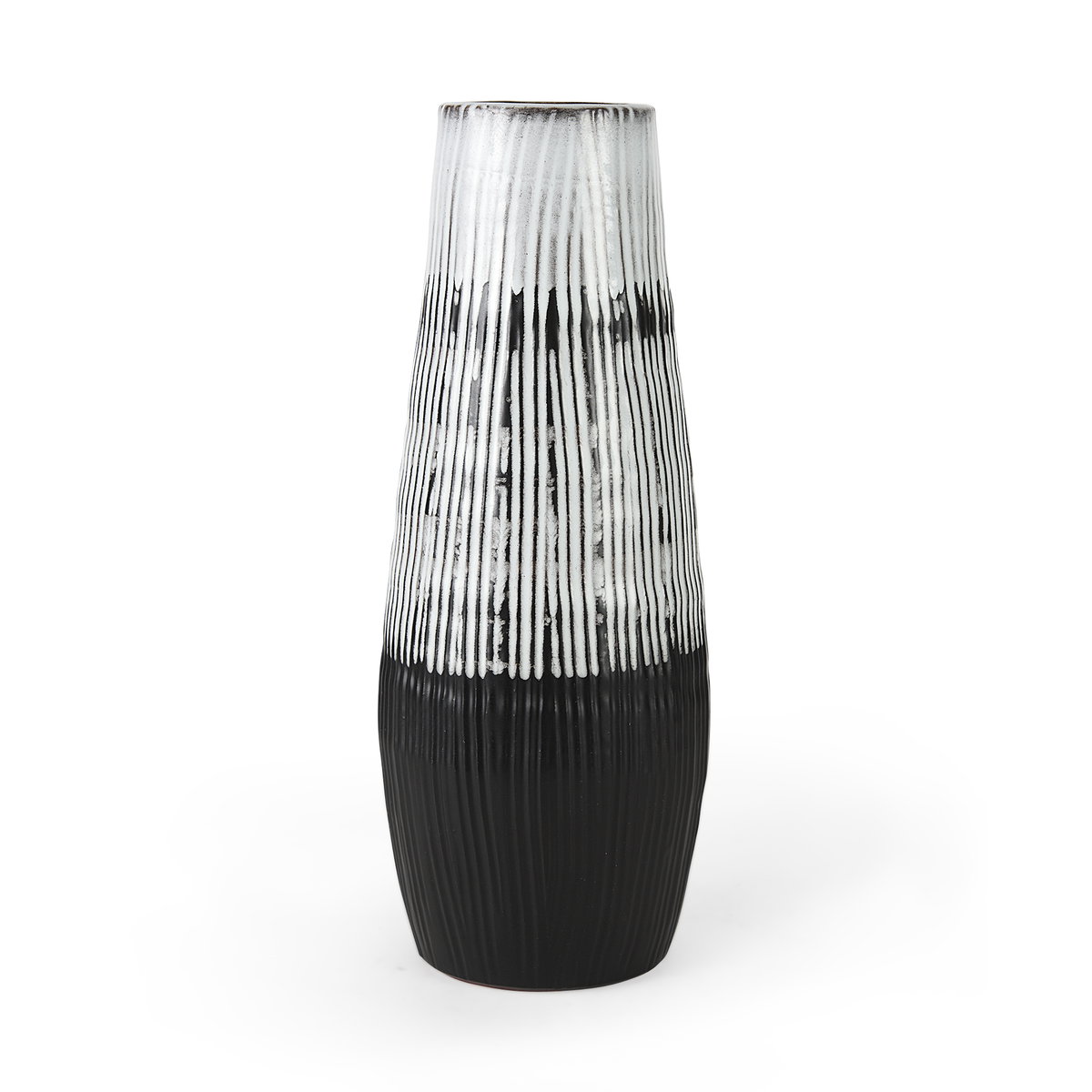 Tanami I Tall Dark Brown/White Ceramic Vase, by Mercana, 7" length x 7" width x 18.5" height View 1