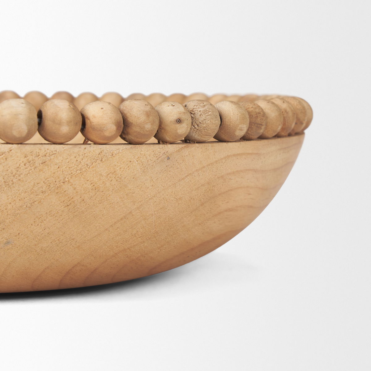 Wendell Light Brown Wood with Wood Bead Round Bowls, Decorative Bowl by Mercana, 12" length x 12" width x 3" height View 8