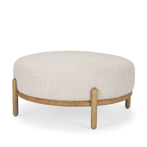 Gwynn Beige Fabric with Light Brown Wood Ottoman