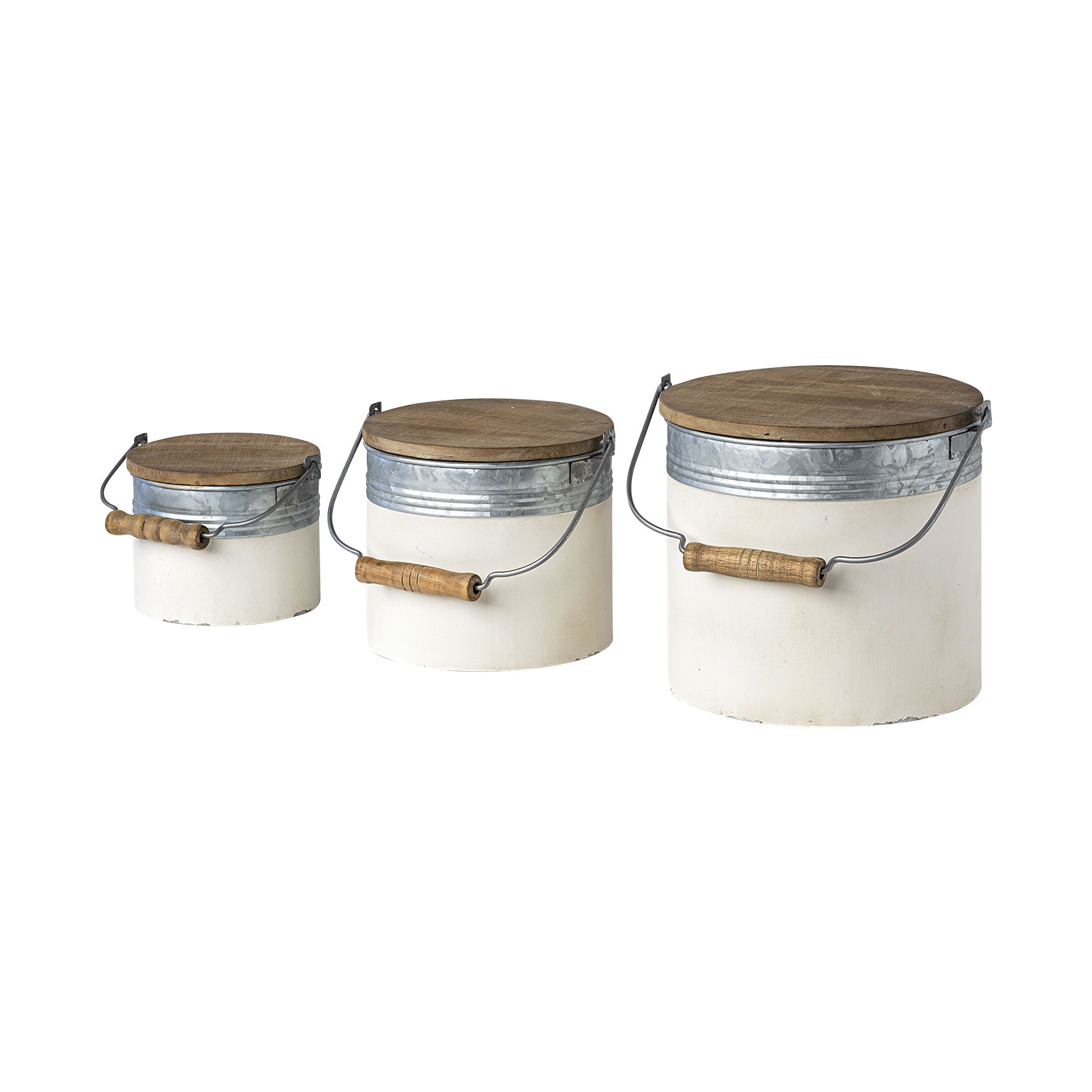 Alani (Set of 3) White Metal Storage Boxes, by Mercana, 8.07" length x 7.48" width x 12.99" height View 1