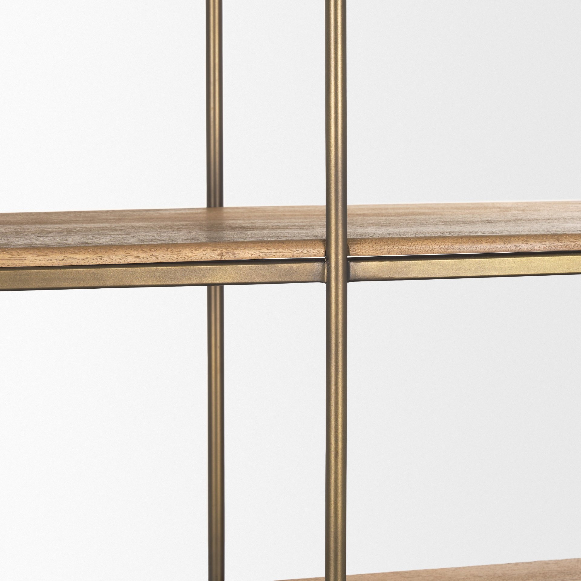 Baron 4-Door Light Brown Wood with Gunmetal Open Shelving Unit, Shelving & Bookcase by Mercana, 81.75" length x 19" width x 90" height View 12