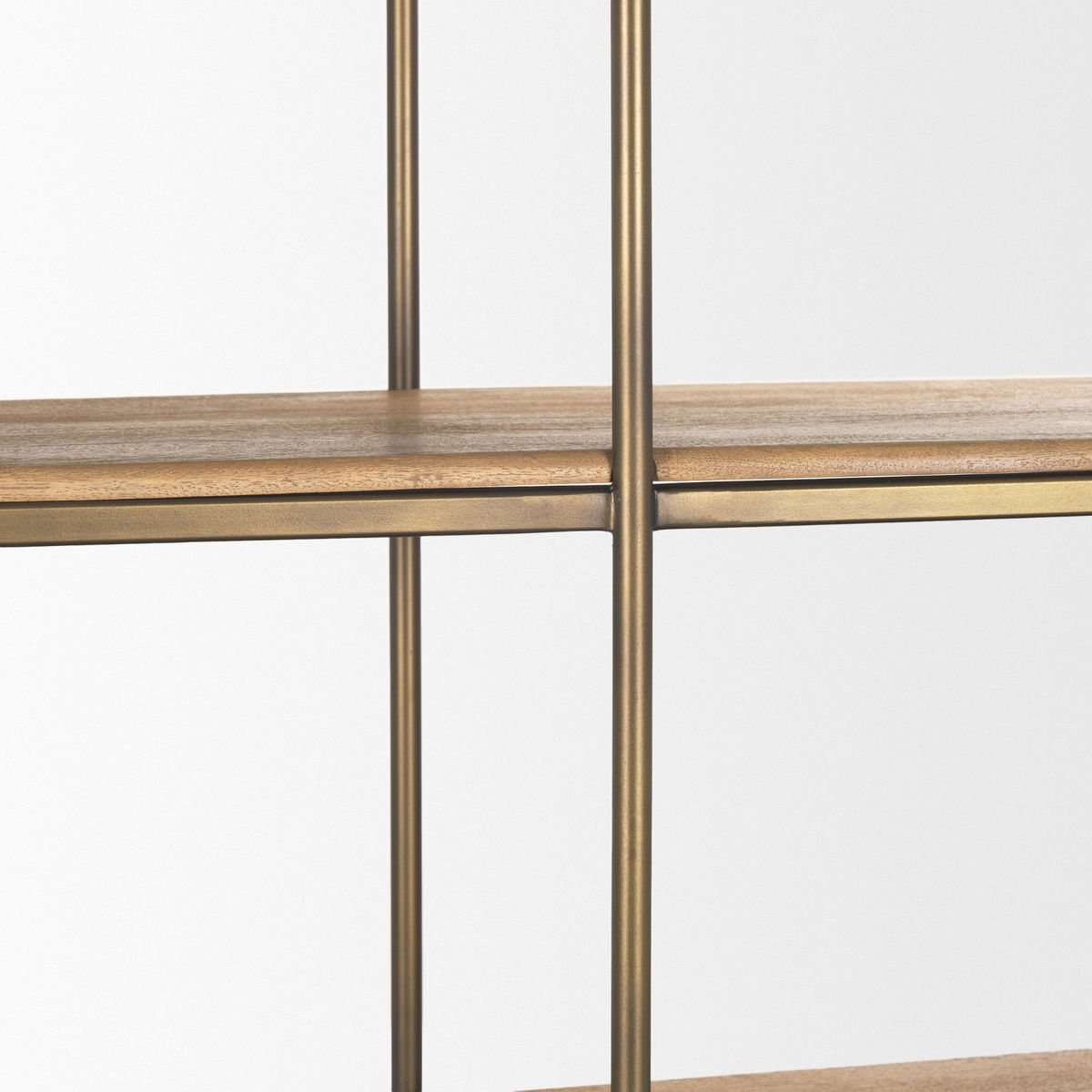 Baron 4-Door Light Brown Wood with Gunmetal Open Shelving Unit, Shelving & Bookcase by Mercana, 81.75" length x 19" width x 90" height View 12