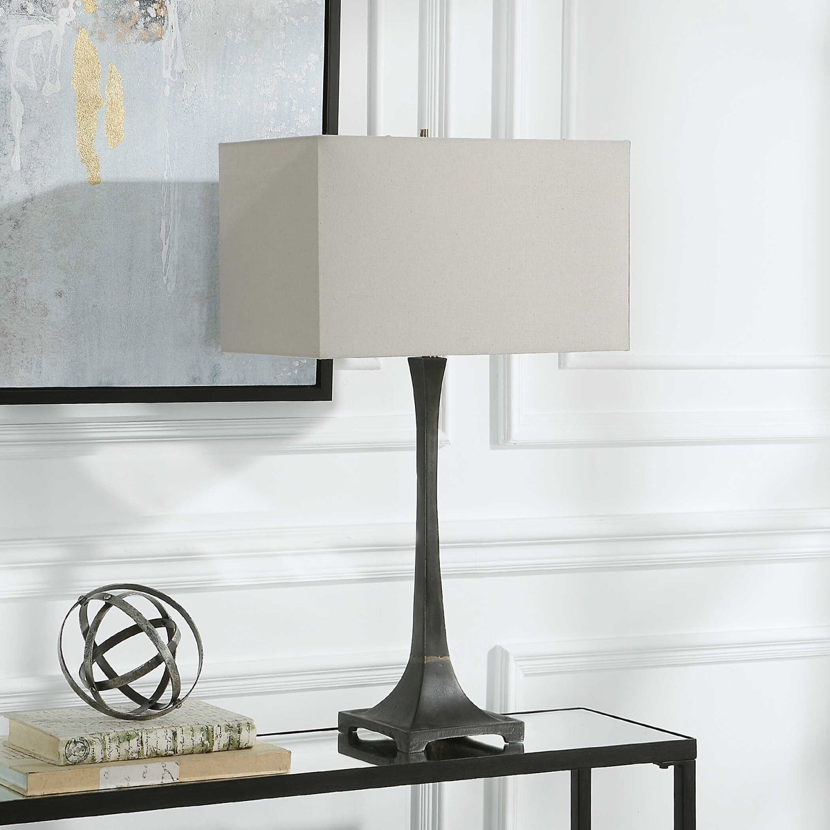 Reydan Tapered Iron Table Lamp, by Uttermost, 17" width x 29.5" height x 10" depth View 4