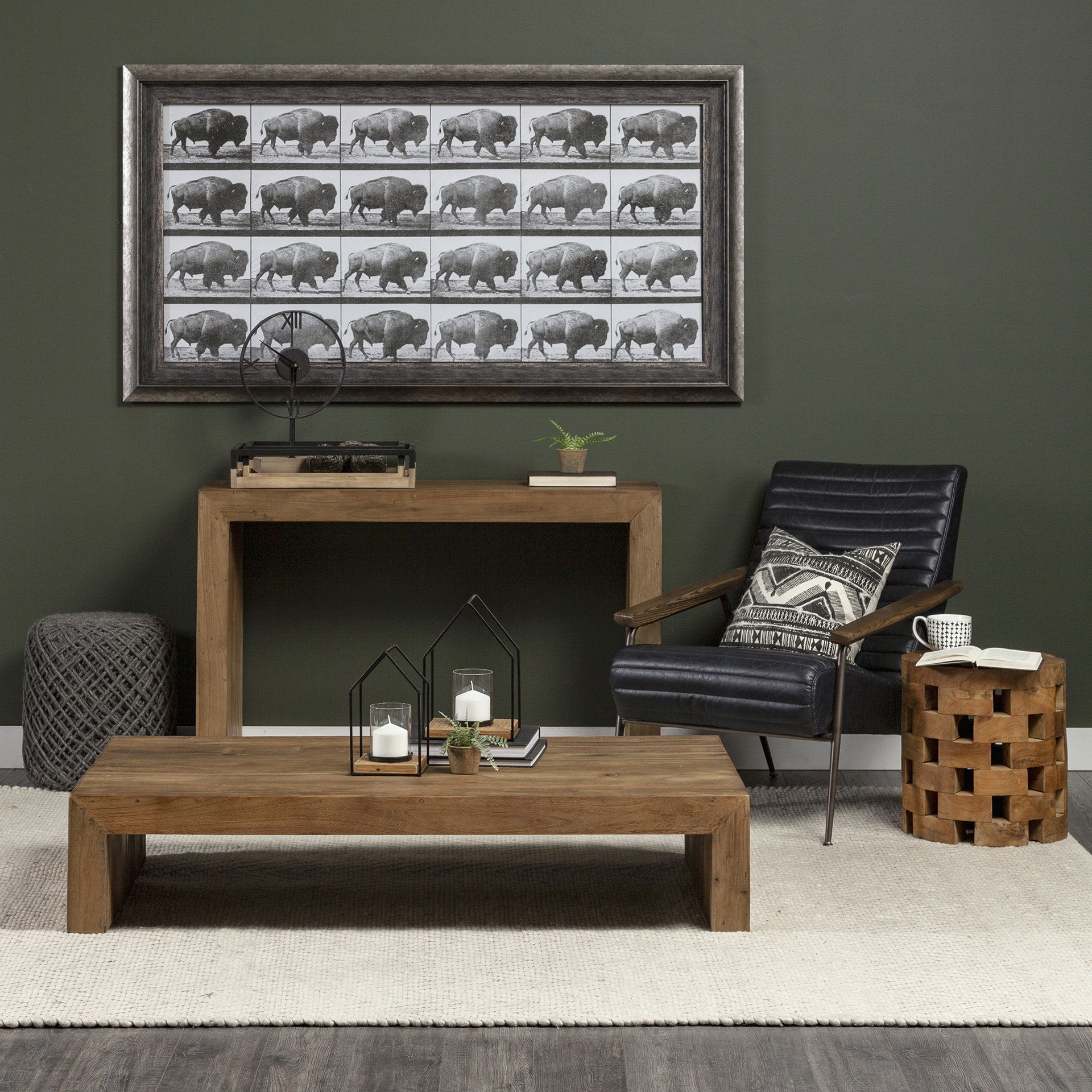 Ross Set of 2 Natural Wood with Black Metal Nesting Trays large image 