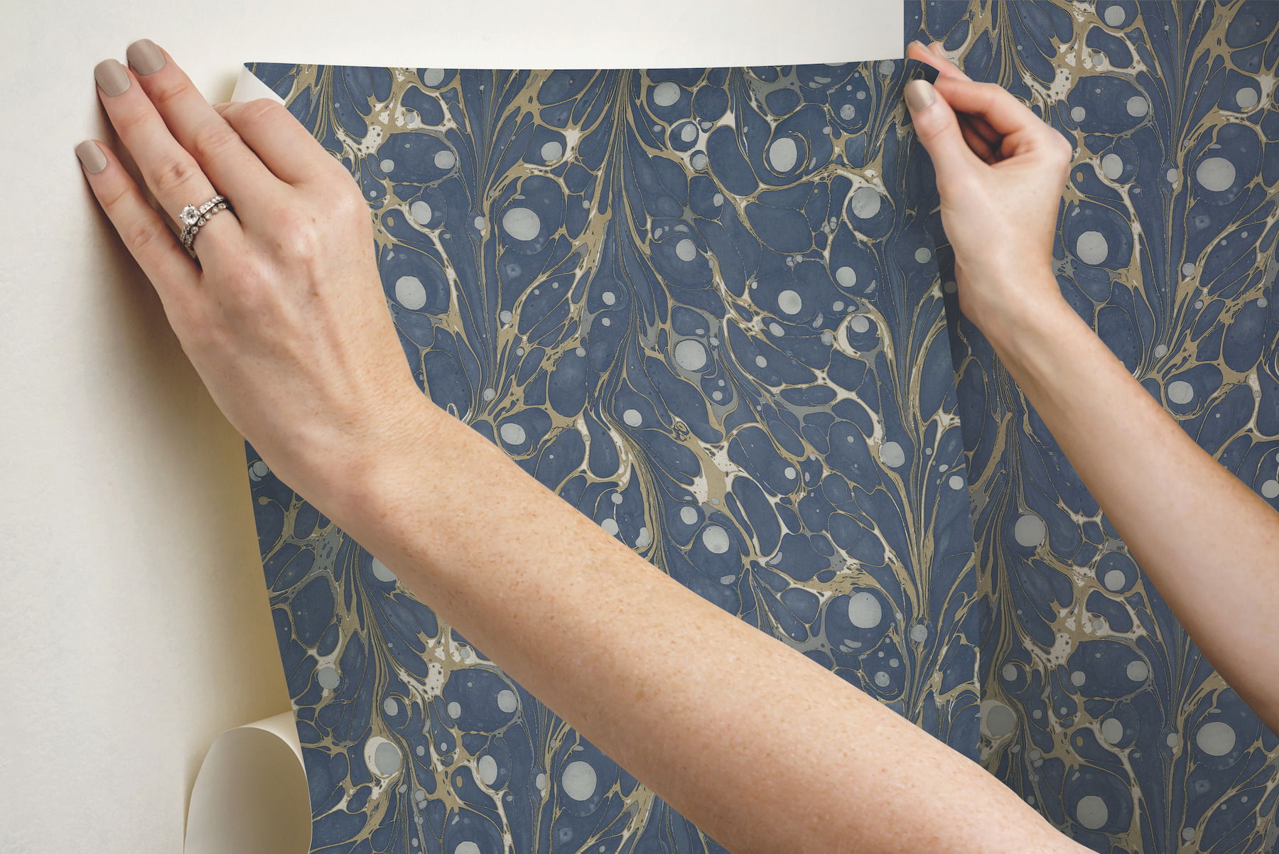 Marbled Endpaper Navy Peel & Stick Wallpaper large image 