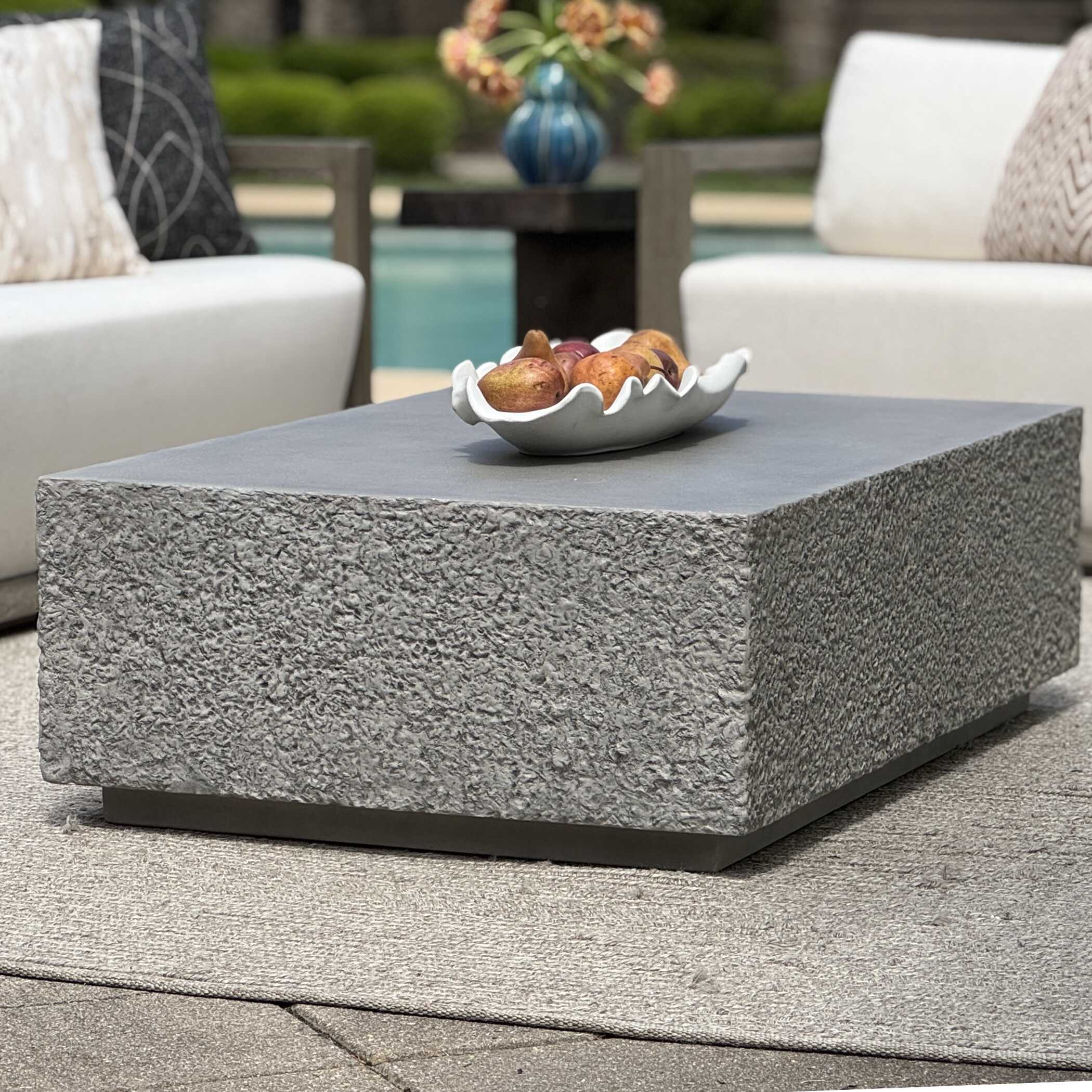 Hesston Outdoor Concrete Coffee Table, Furniture by Uttermost, 48" width x 15" height x 32" depth View 4