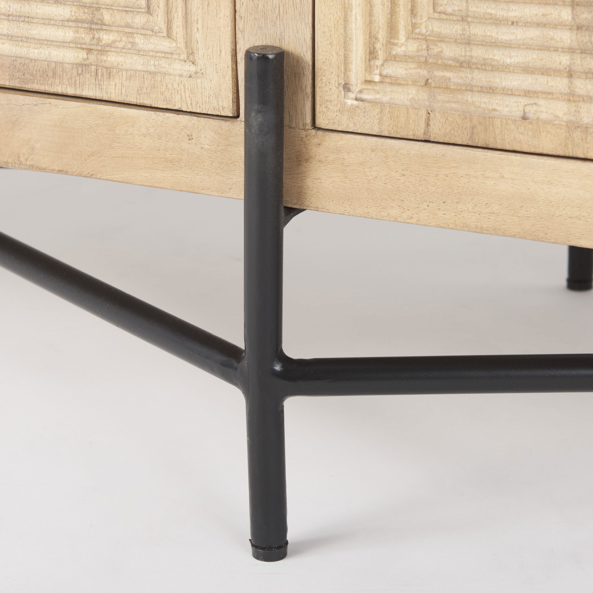 Cairo 78x19 Brown Solid Wood Black Metal Base 4 Door Cabinet Sideboard large image 