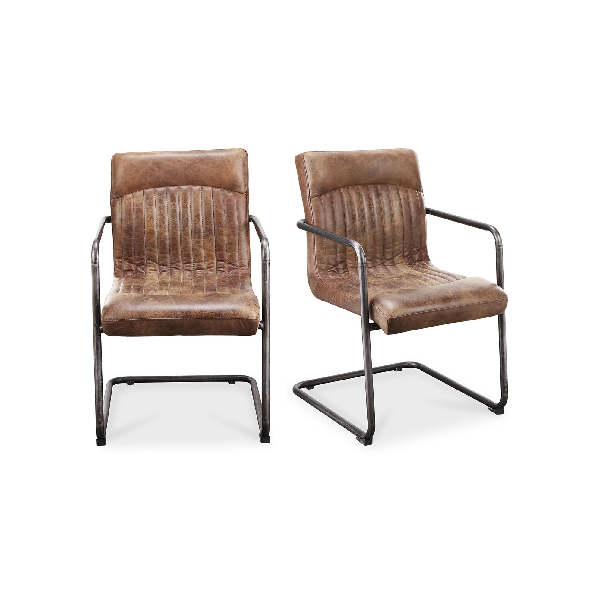 Ansel Arm Chair Grazed Brown Leather - Set Of Two, Dining Chair by Moe's Home, 21.75" width x 33" height x 24" depth View 1