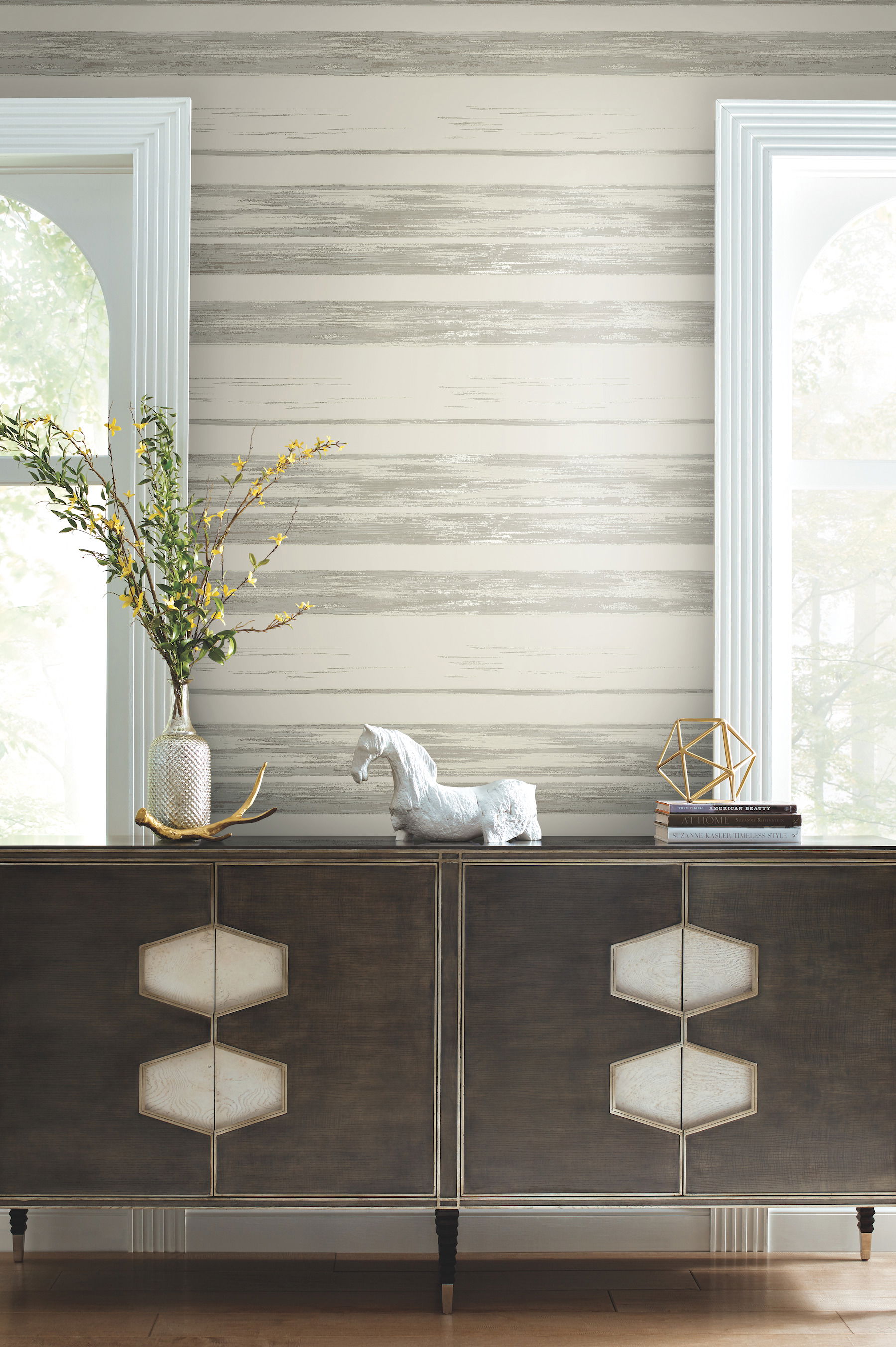 Horizontal Dry Brush White & Grey Wallpaper, by York Wall, 27' length x 2'3" width x 0.02" depth View 2