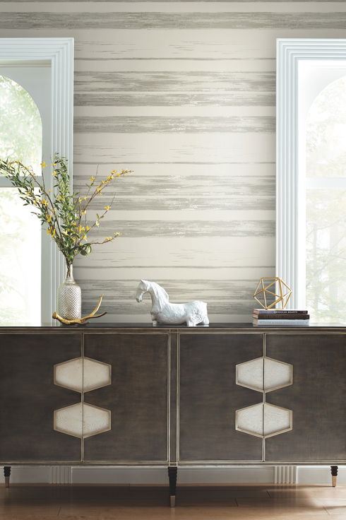 Horizontal Dry Brush White & Grey Wallpaper