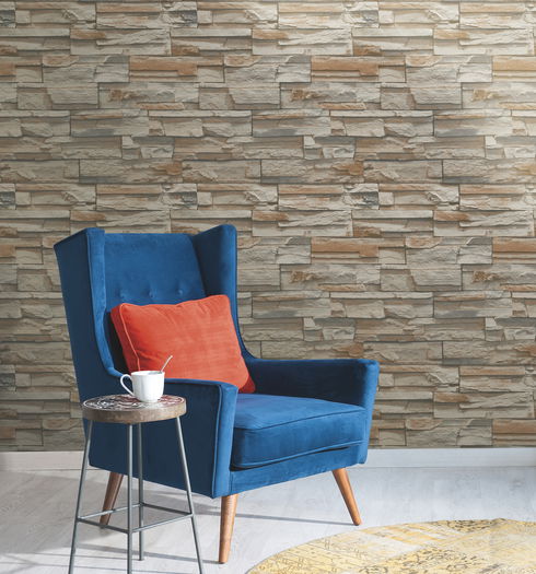 Flat Stone Brown & Grey Wallpaper