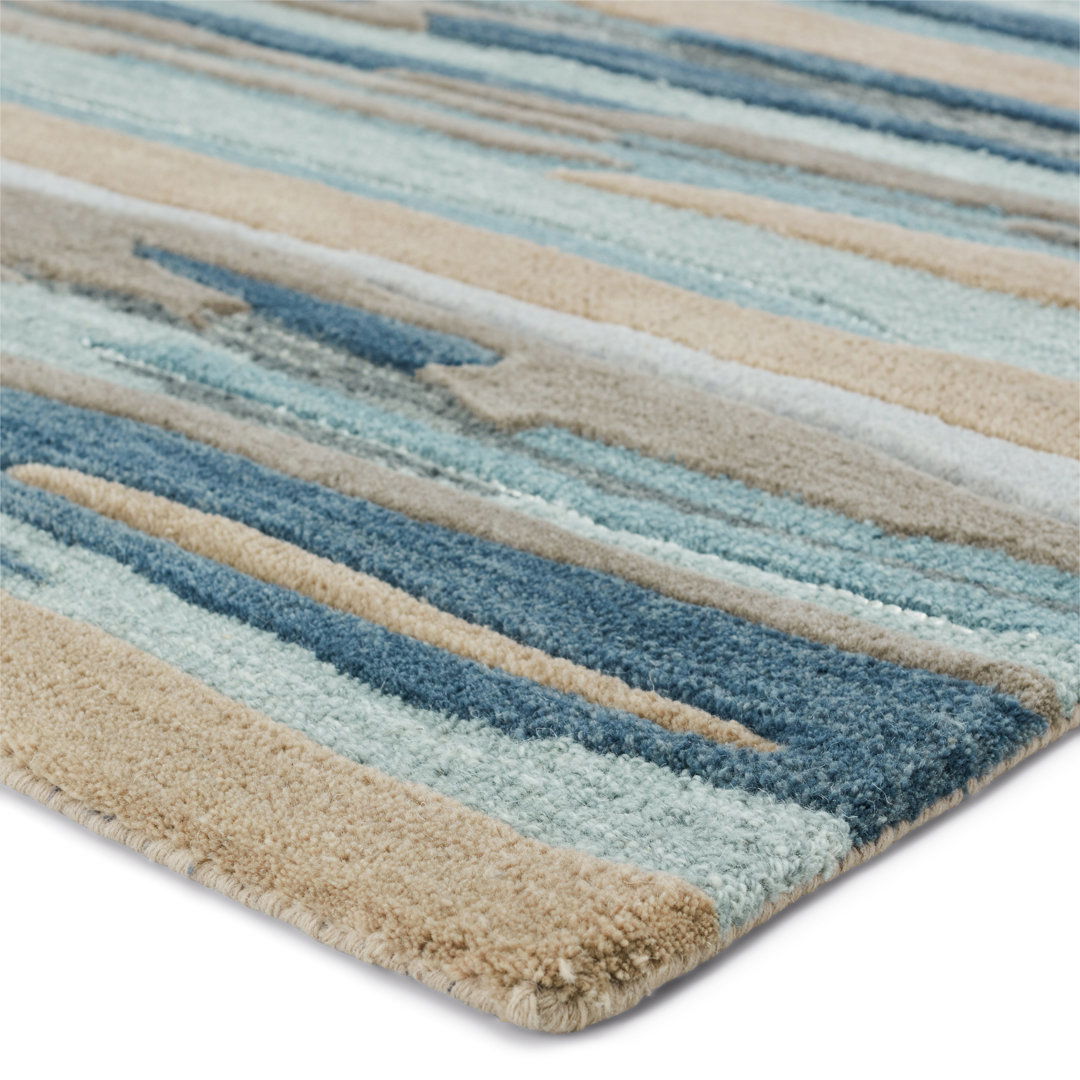 Fragment Abstract Handmade Tufted Wool Blue/Beige Area Rug large image 