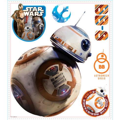 Star Wars The Force Awakens Ep VII Bb-8 Peel & Stick Giant Wall Decal