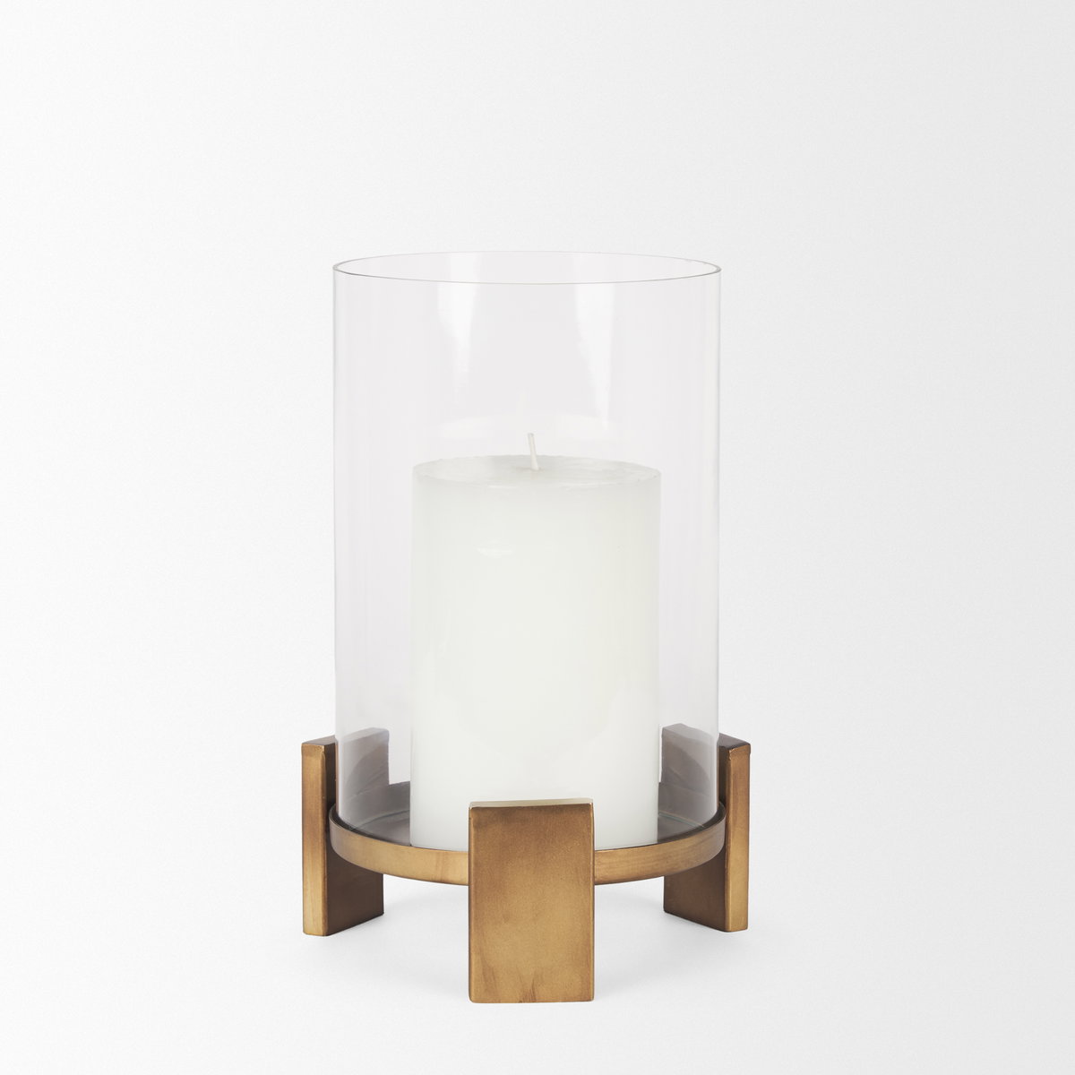 Price Small Antiqued Gold Metal with Glass Hurricane Candle Holder, Candles & Candle Holder by Mercana, 8" length x 8" width x 11.5" height View 5