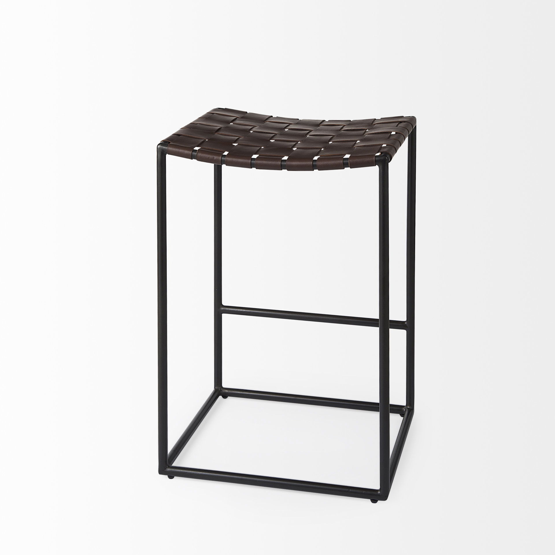 Clarissa 18.0L x 16.0W x 26.25H Dark Brown Woven Leather Seat with Black Iron Frame Counter Stool large image 
