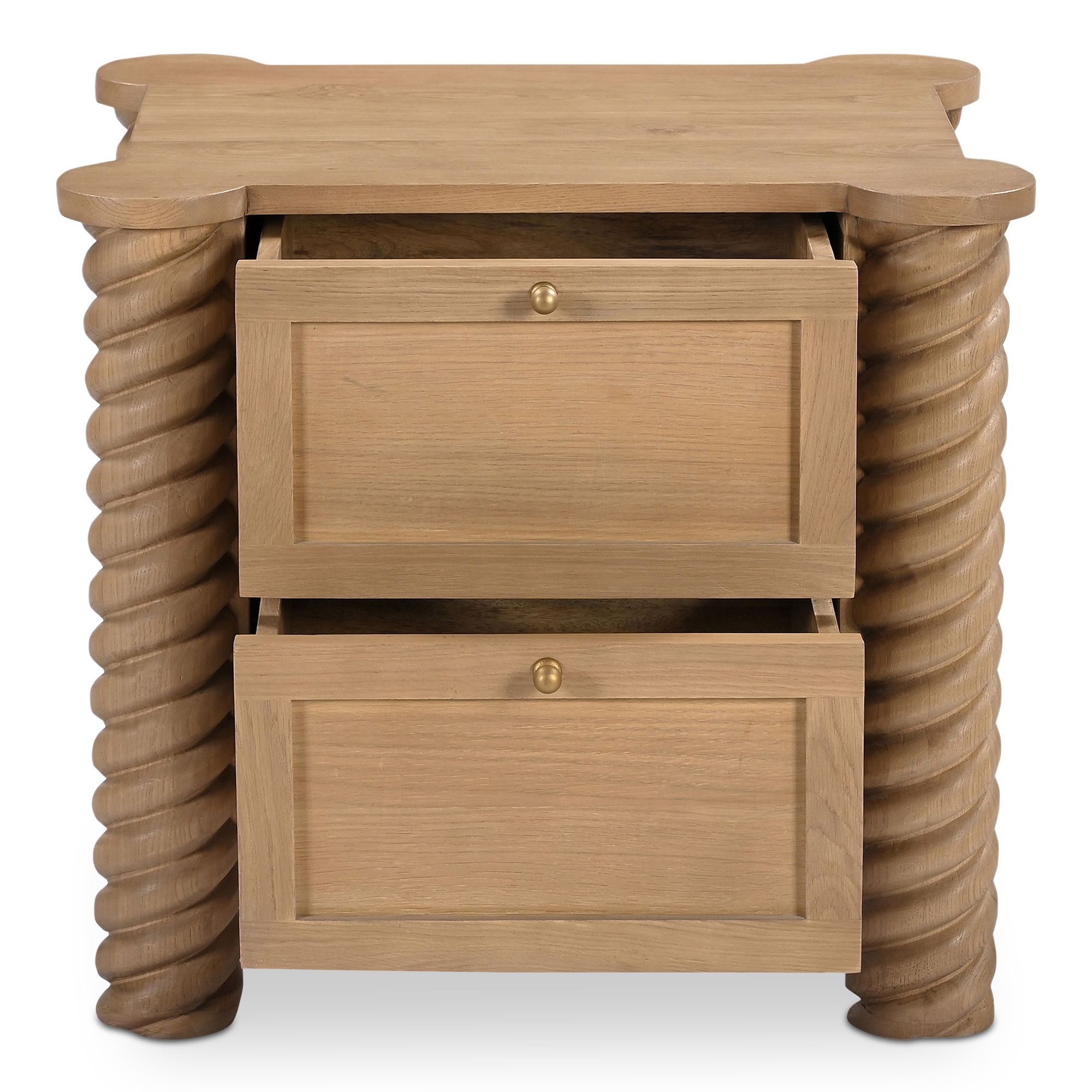 Treccia 2 Drawer Nightstand Oak, by Moe's Home, 27.5" width x 25.25" height x 21.5" depth View 4