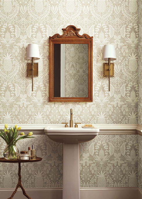 Pineapple Damask Linen Wallpaper