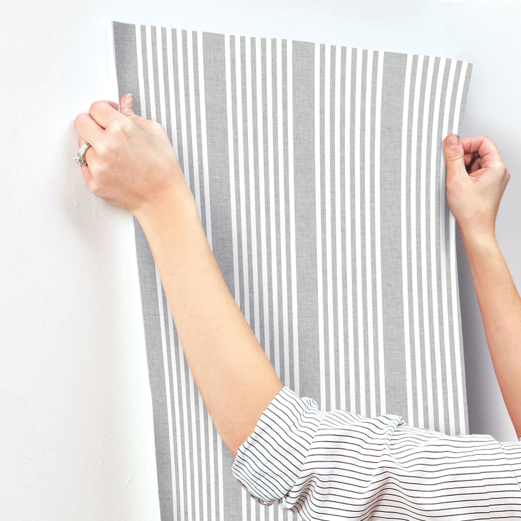 French Charcoal Linen Stripe Wallpaper large image 