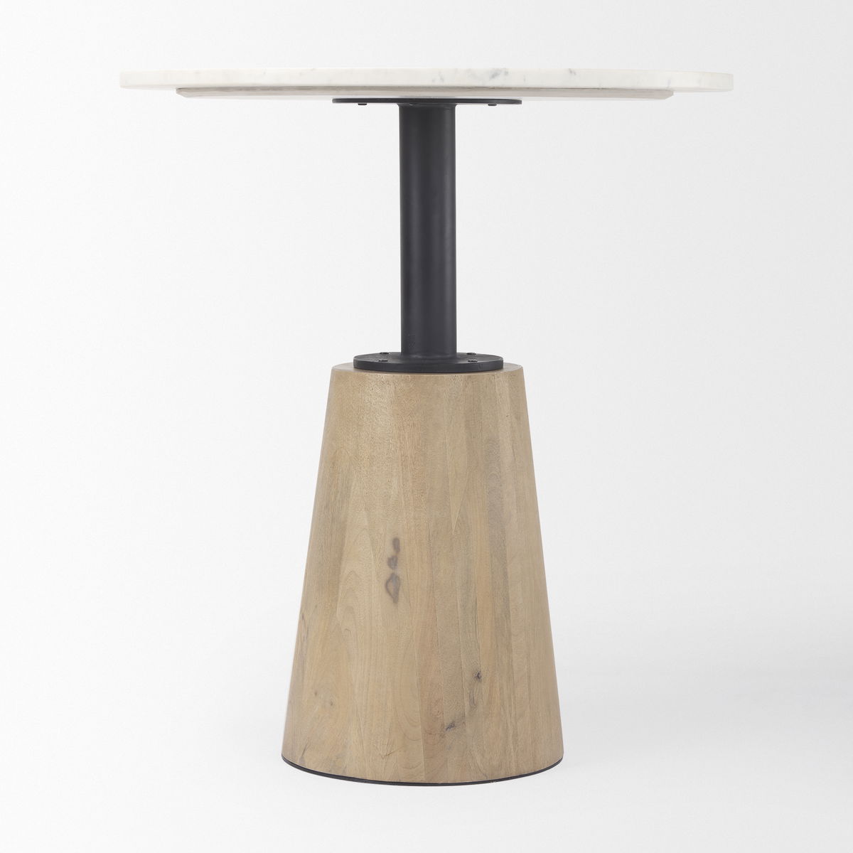 Maxwell 32' Round Pedestal Dining Table | Modern | White Marble & Black Metal/Blonde Wood | Seats 2, by Mercana, 32" length x 32" width x 36" height View 4
