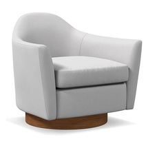 Online Designer Combined Living/Dining Haven Swivel Chair, Poly, Performance Velvet, Frost Gray, Dark Walnut