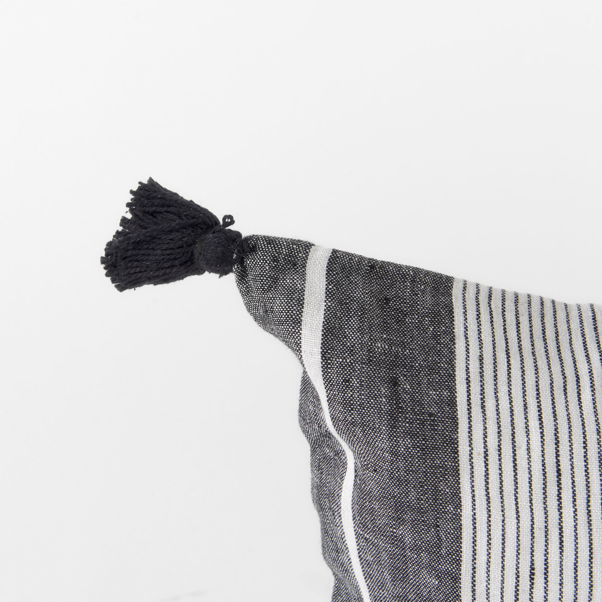 Kimia 14L x 26W White and Black Fabric Herringbone and Fringed Decorative Pillow Cover large image 