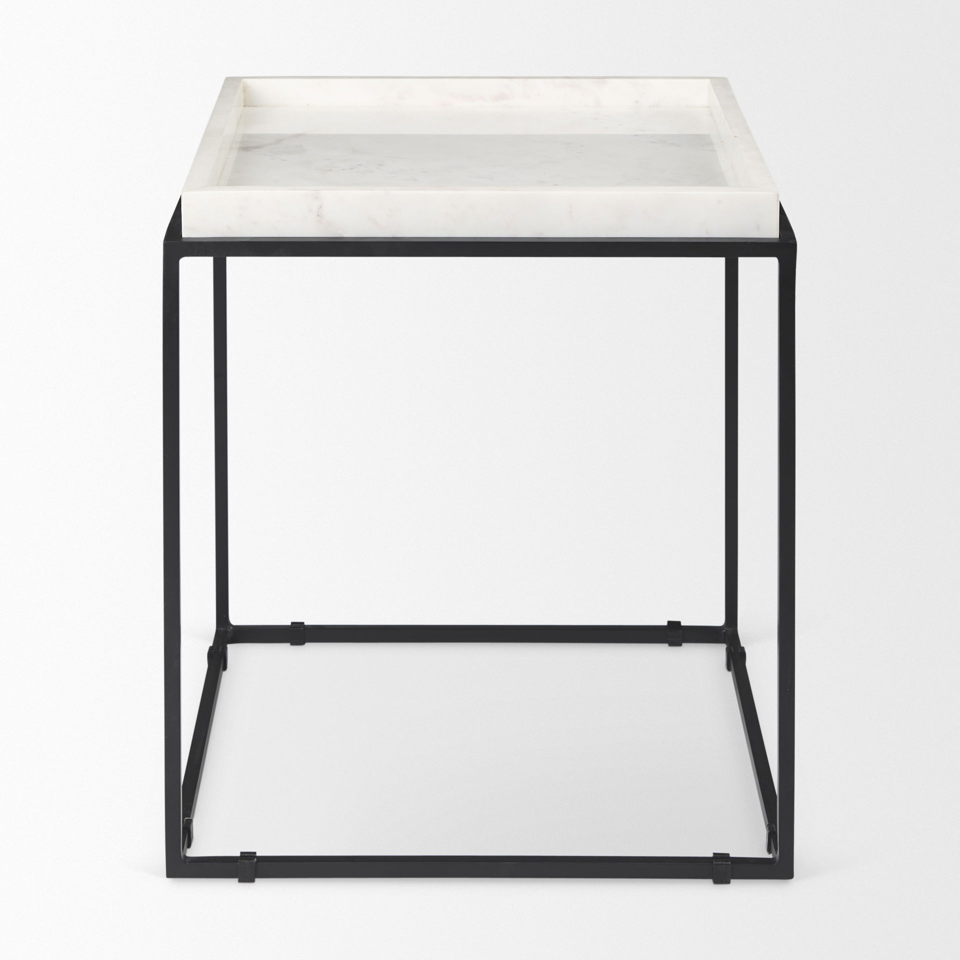 Nathan II 18' x 20' Square Top White Marble and Black Metal End/Side Table large image 