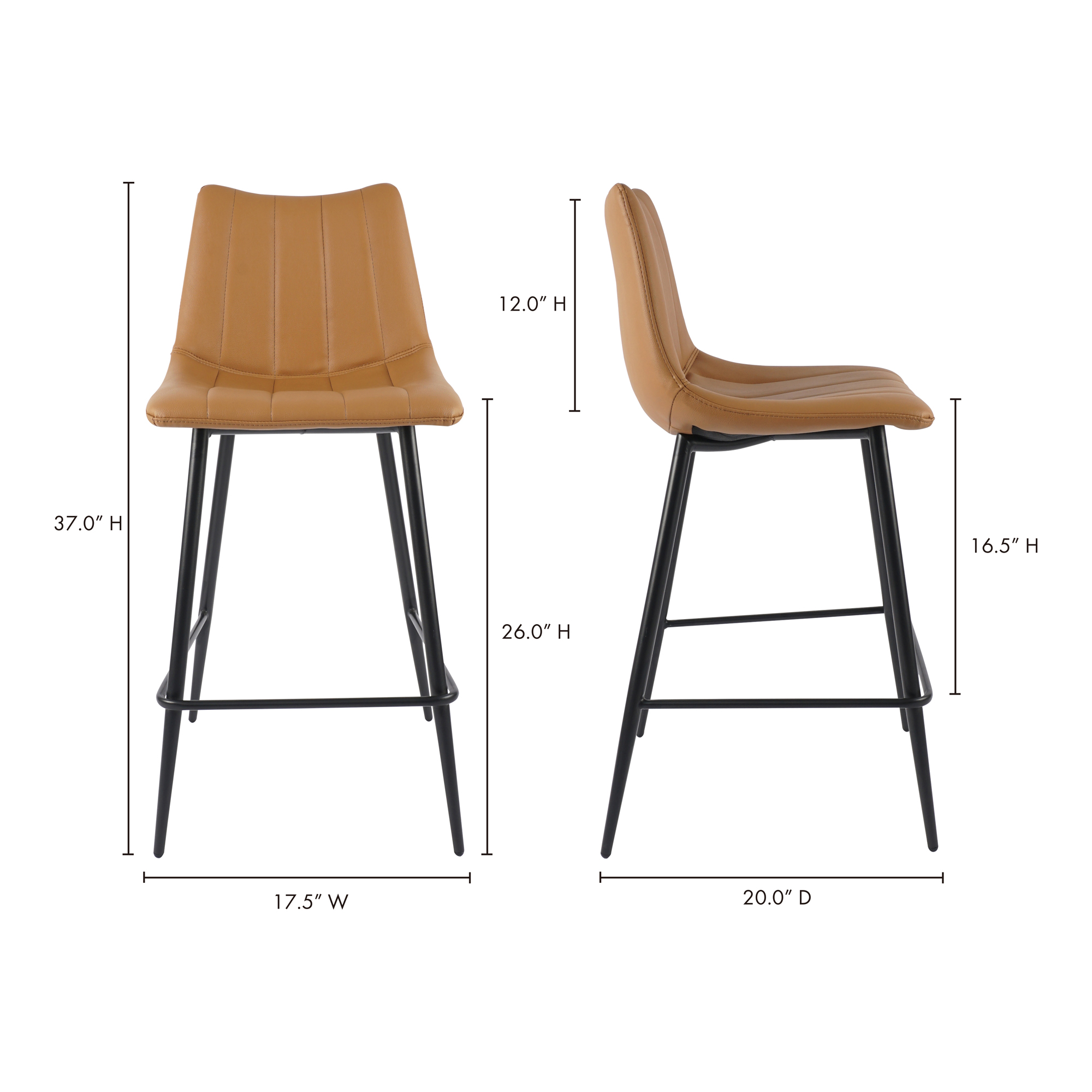 Alibi Counter Stool Tan - Set Of Two, Counter & Bar Stool by Moe's Home, 17.7" width x 37" height x 20" depth View 11