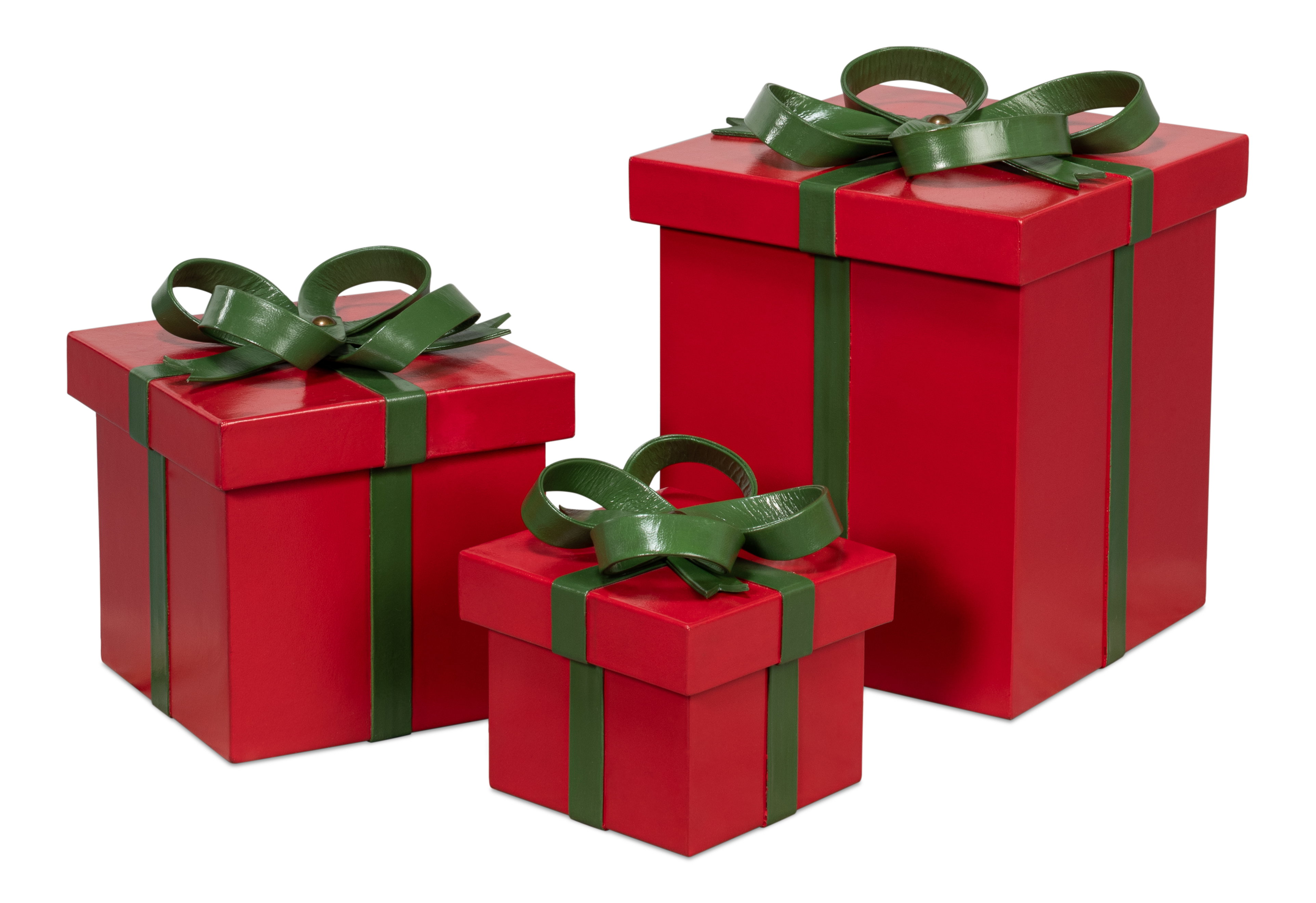 Ferrell Leather Holiday Boxes,S/3,Red, Decor by Sarreid, 8" length x 8" width x 9" height View 1