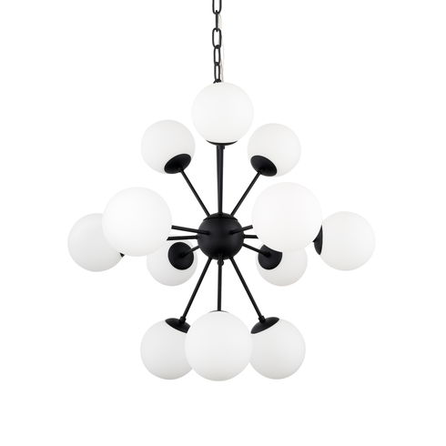 Barbara Matte Black Metal with Frosted Glass Globes 11-Light Chandelier