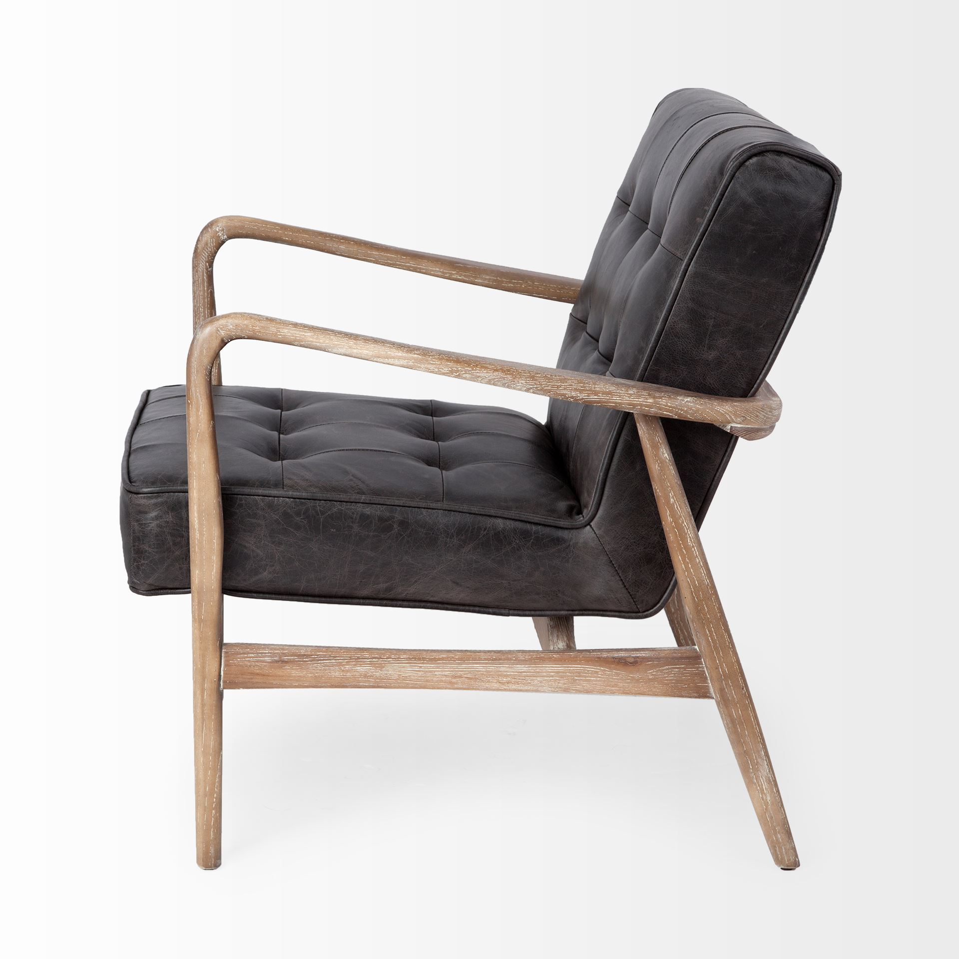 Phineas Black Leather with Brown Wooden Frame Accent Chair large image 