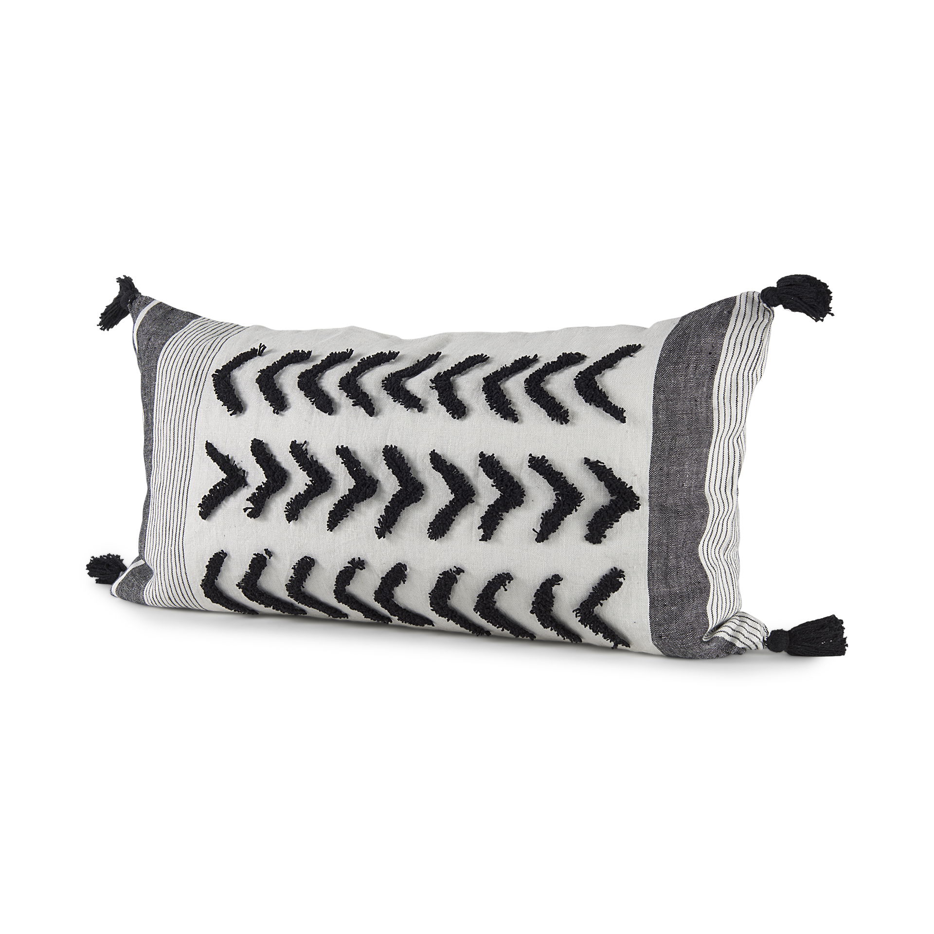 Kimia 14L x 26W White and Black Fabric Herringbone and Fringed Decorative Pillow Cover large image 