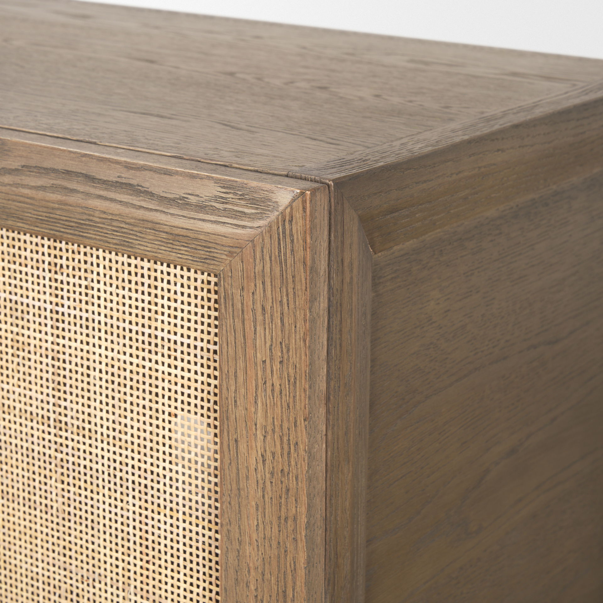 Sina Brown Oak Wood with Natural Rattan 4 Door Sideboard, Sideboards & Buffet by Mercana, 64.17" length x 17.72" width x 33.46" height View 11