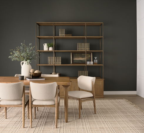 Baron 4-Door Light Brown Wood with Gunmetal Open Shelving Unit