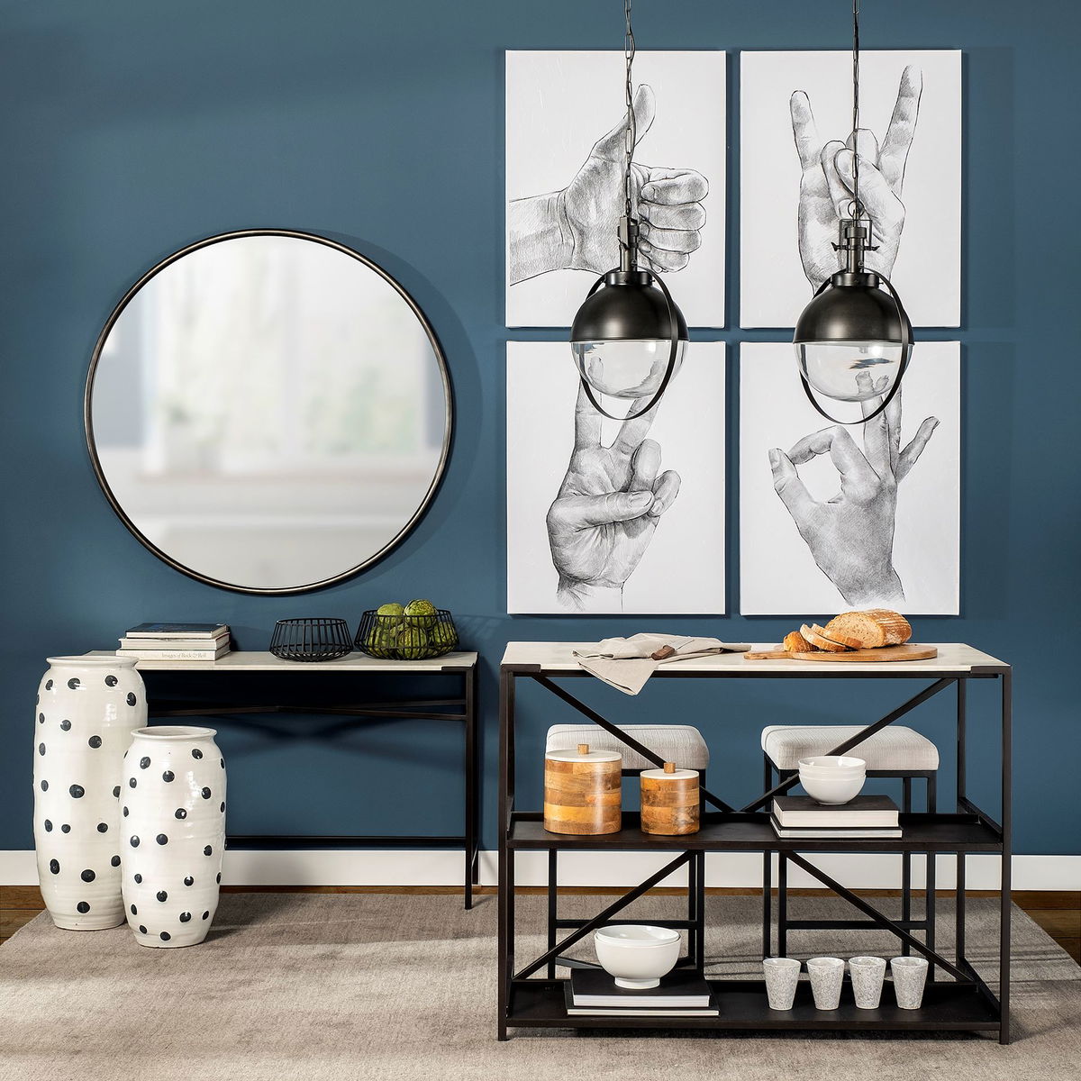 Leighton II 15x20 Black Metal Spherical Pendant Light, by Mercana, 15" length x 15" width x 20" height View 2