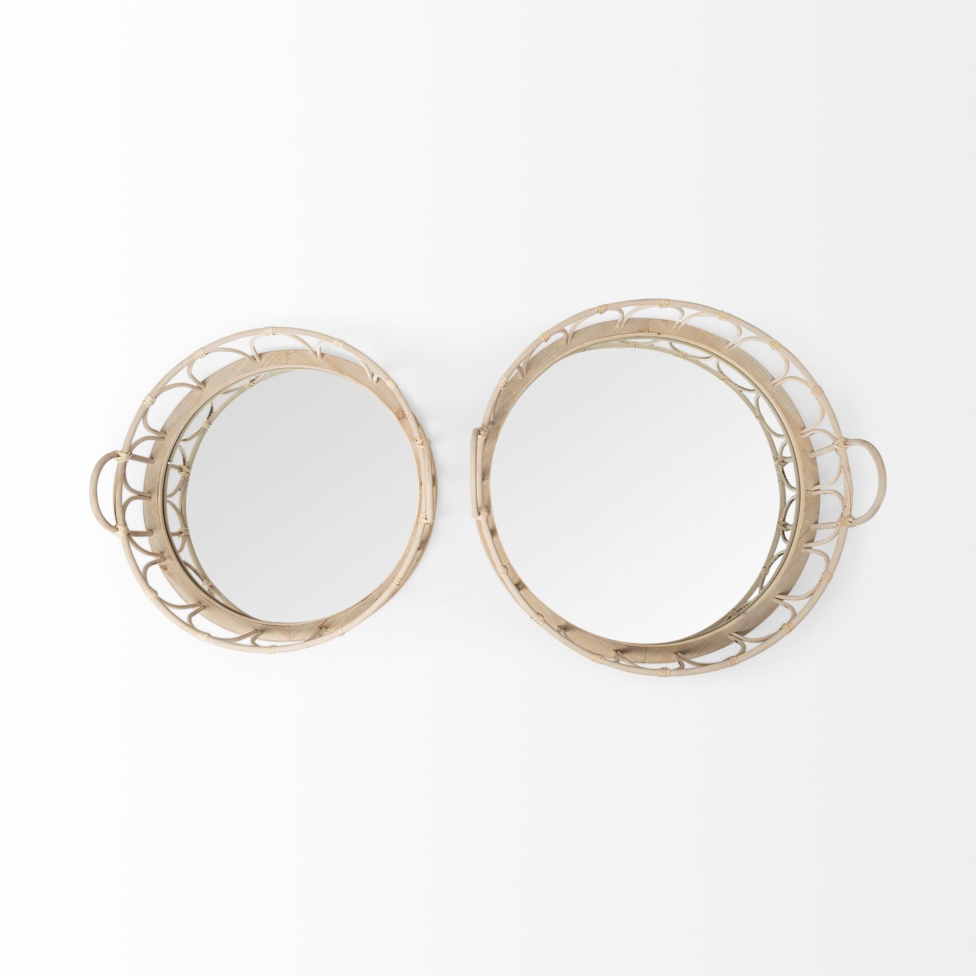 Leona (Set of 2) Natural Wicker Woven Mirrored Base Nesting Trays large image 
