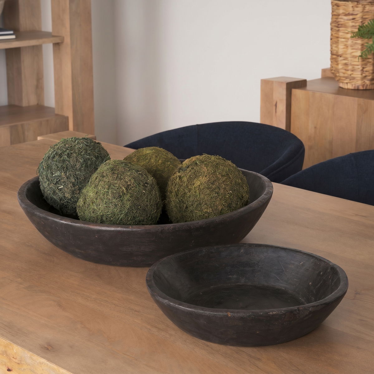 Nikita Set of 2 Large Black-Brown Reclaimed Wood Bowls, Decorative Bowl by Mercana, 17.25" length x 18.25" width x 4.5" height View 2