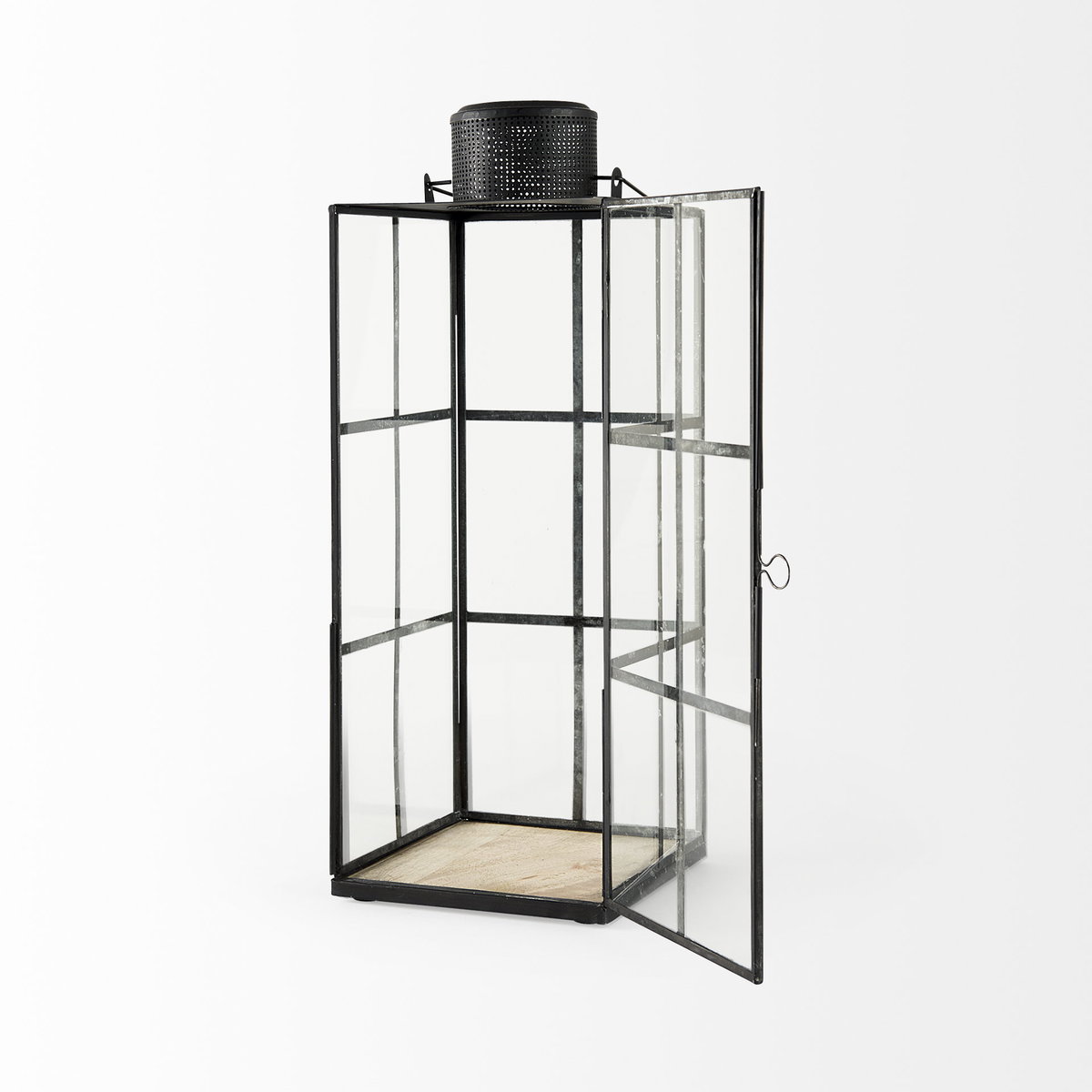 Gamfield  Large Black Metal and Glass Lantern, Lighting by Mercana, 6.1" length x 6.1" width x 16.73" height View 8