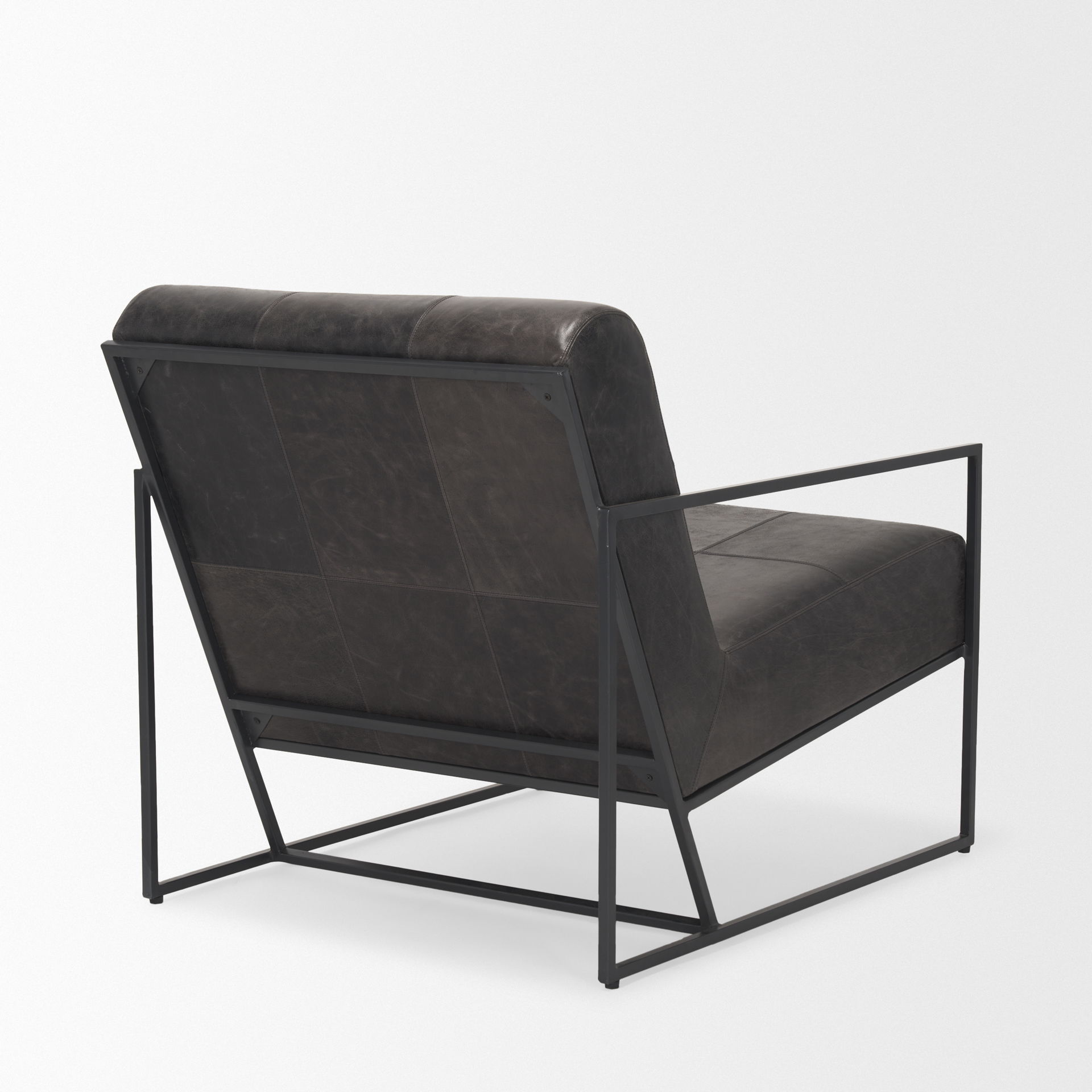 Stratton Gunmetal with Genuine Aged Black Leather Upholstered Accent Chair large image 