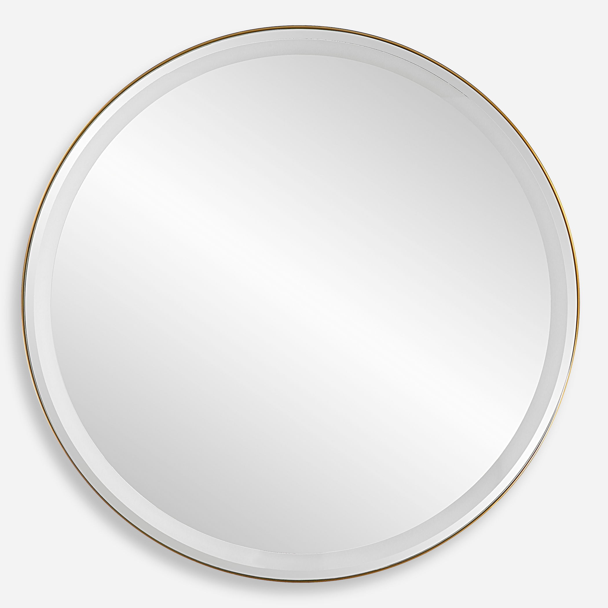 Crofton Lighted Brass Round Mirror large image 