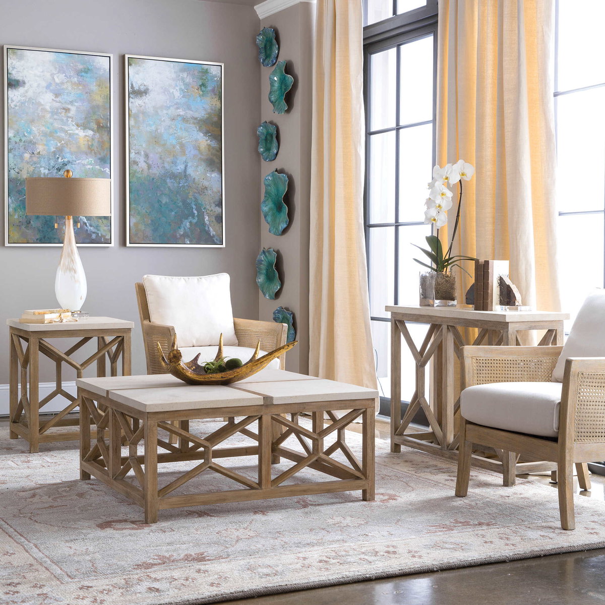 Catali Stone Coffee Table, by Uttermost, 40" width x 18" height x 40" depth View 2